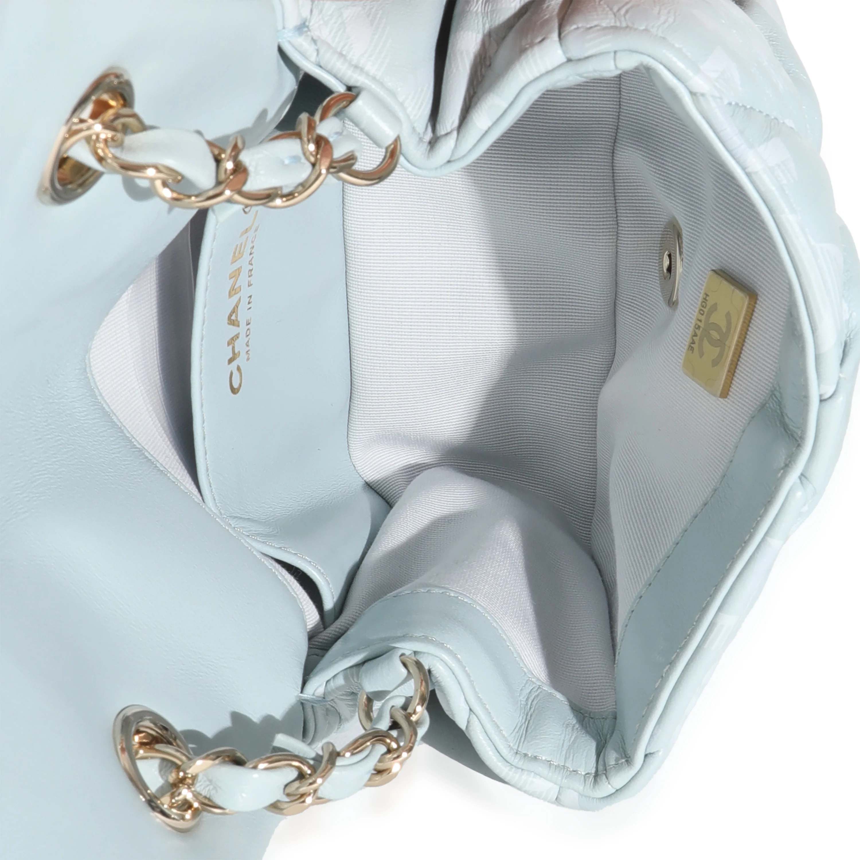 Light Blue Puffy Lambskin Logo Mini Flap Bag - Image 8