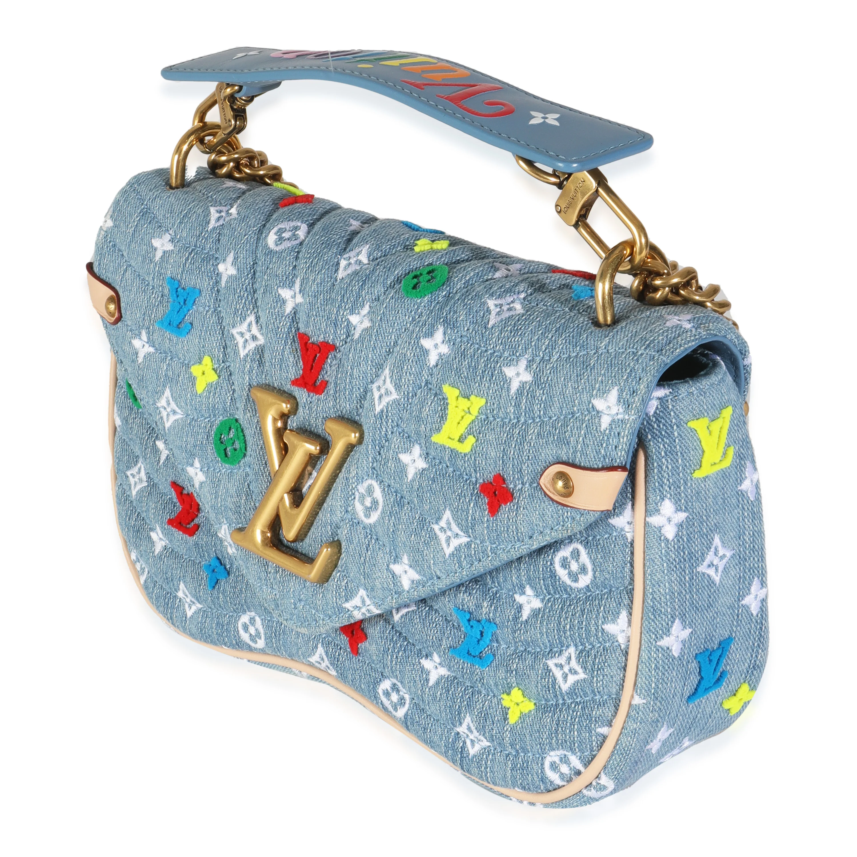 Blue Embroidered Monogram Denim New Wave MM - Image 2