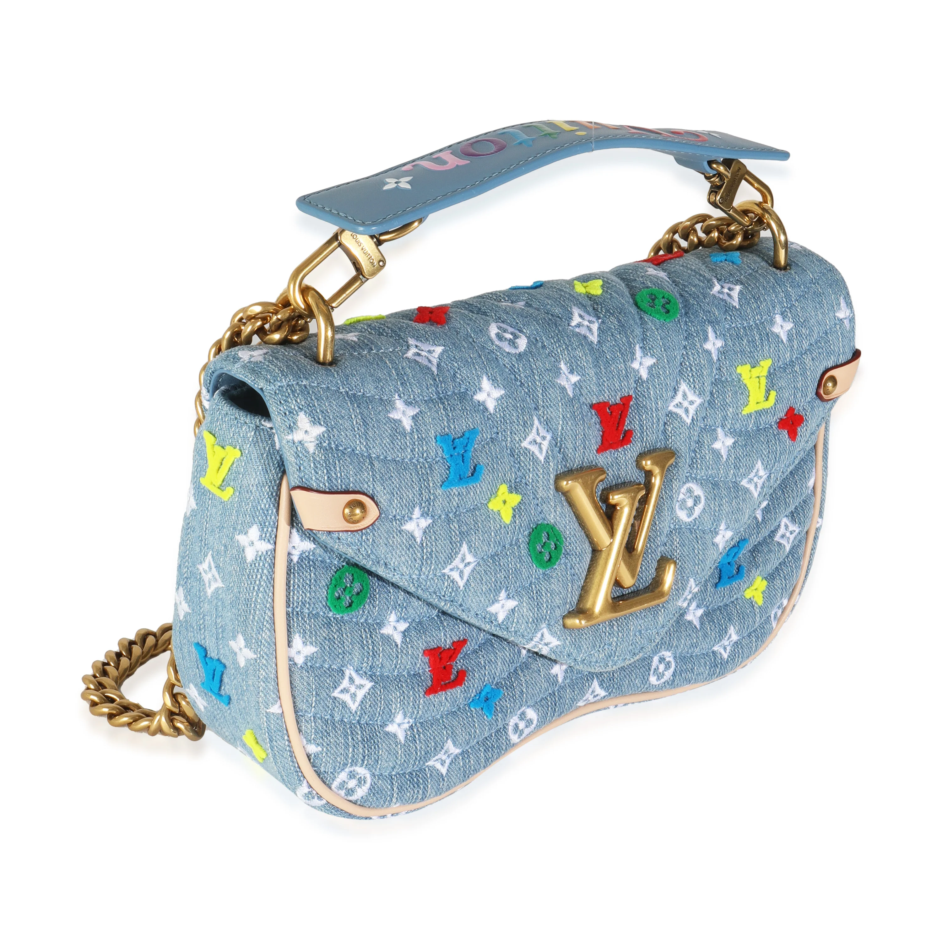 Blue Embroidered Monogram Denim New Wave MM - Image 3