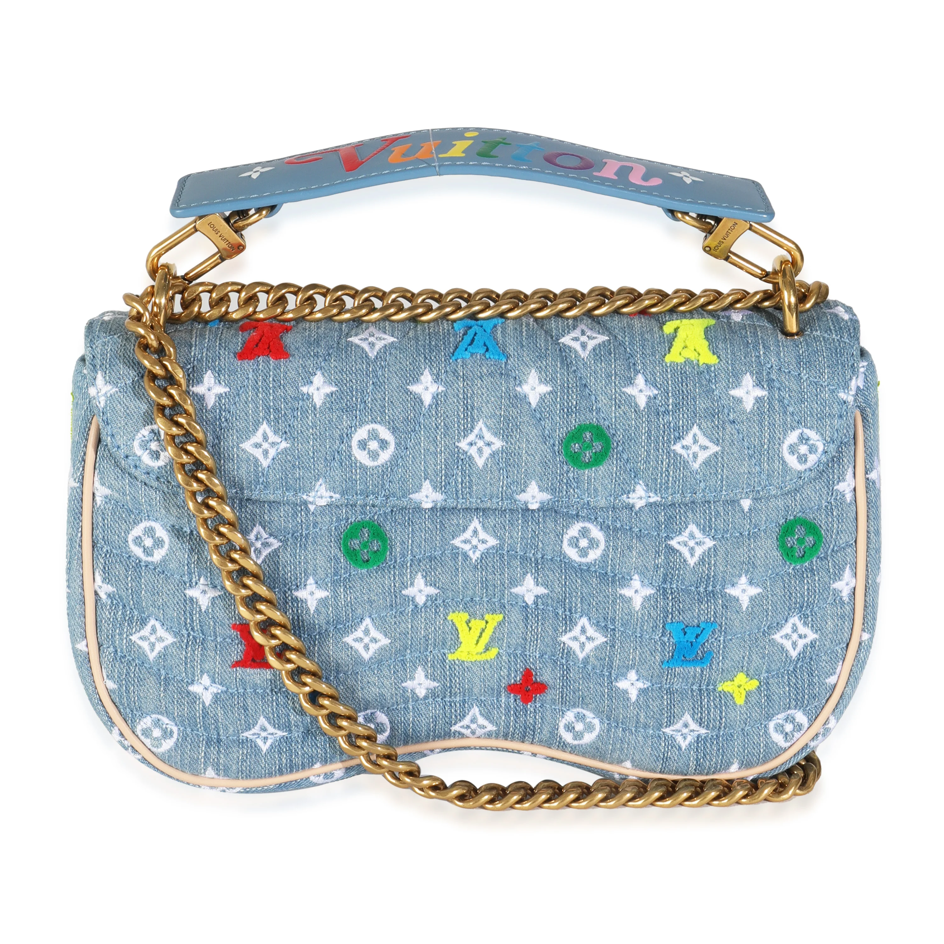 Blue Embroidered Monogram Denim New Wave MM - Image 4