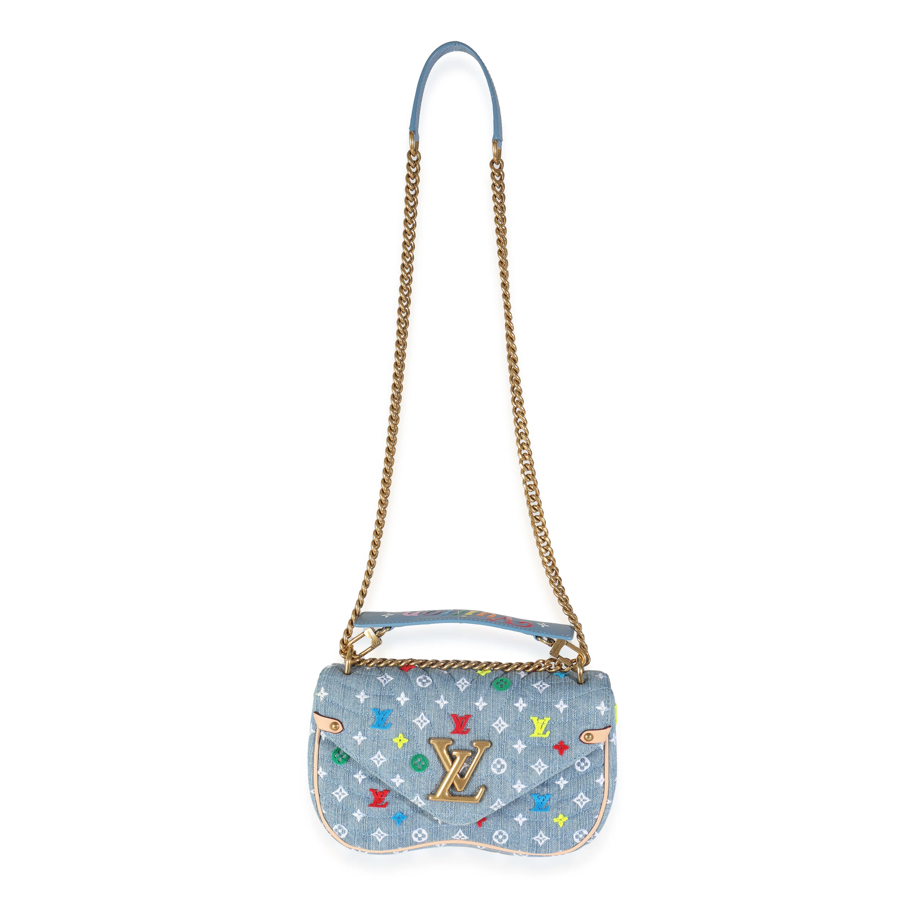 Blue Embroidered Monogram Denim New Wave MM - Image 5