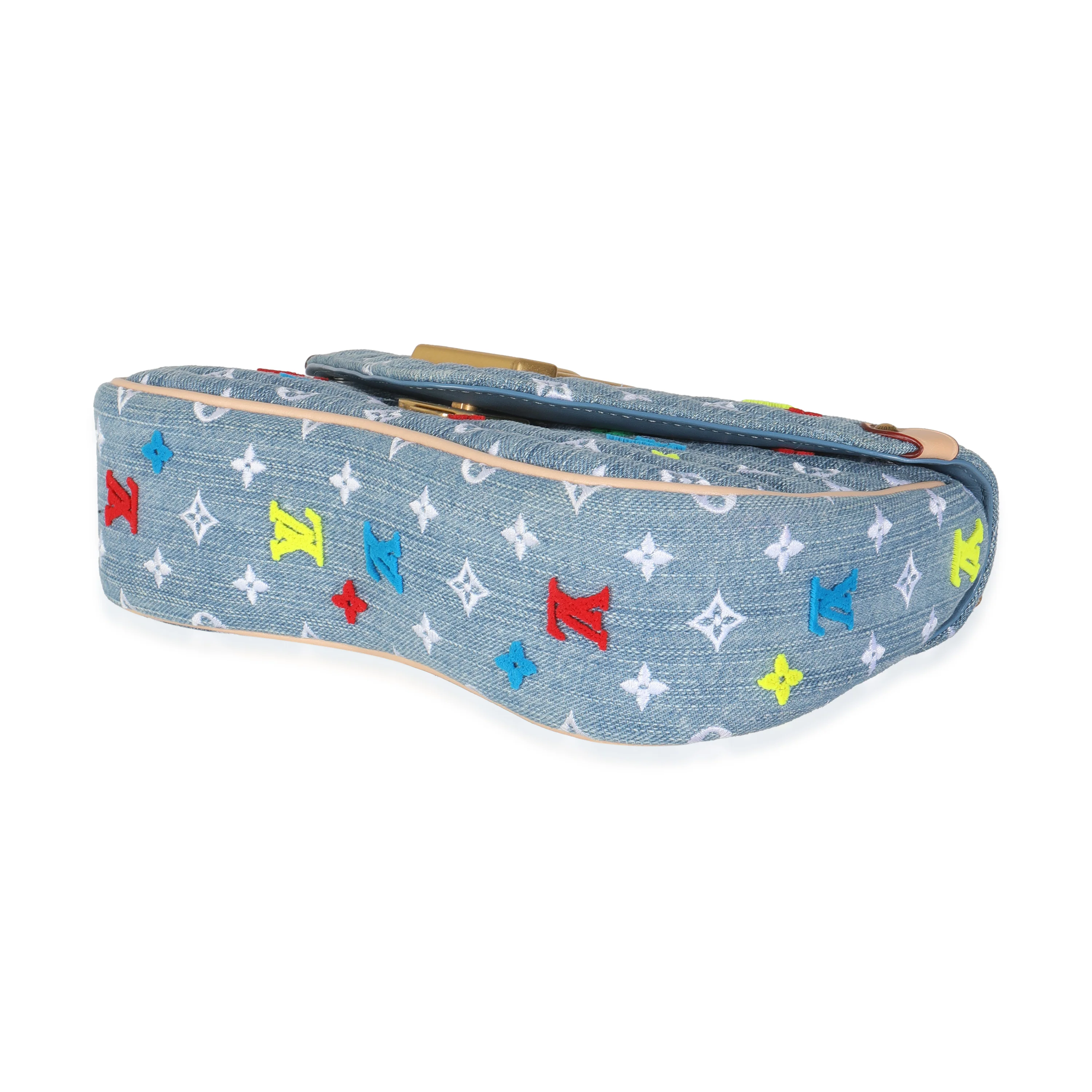 Blue Embroidered Monogram Denim New Wave MM - Image 6