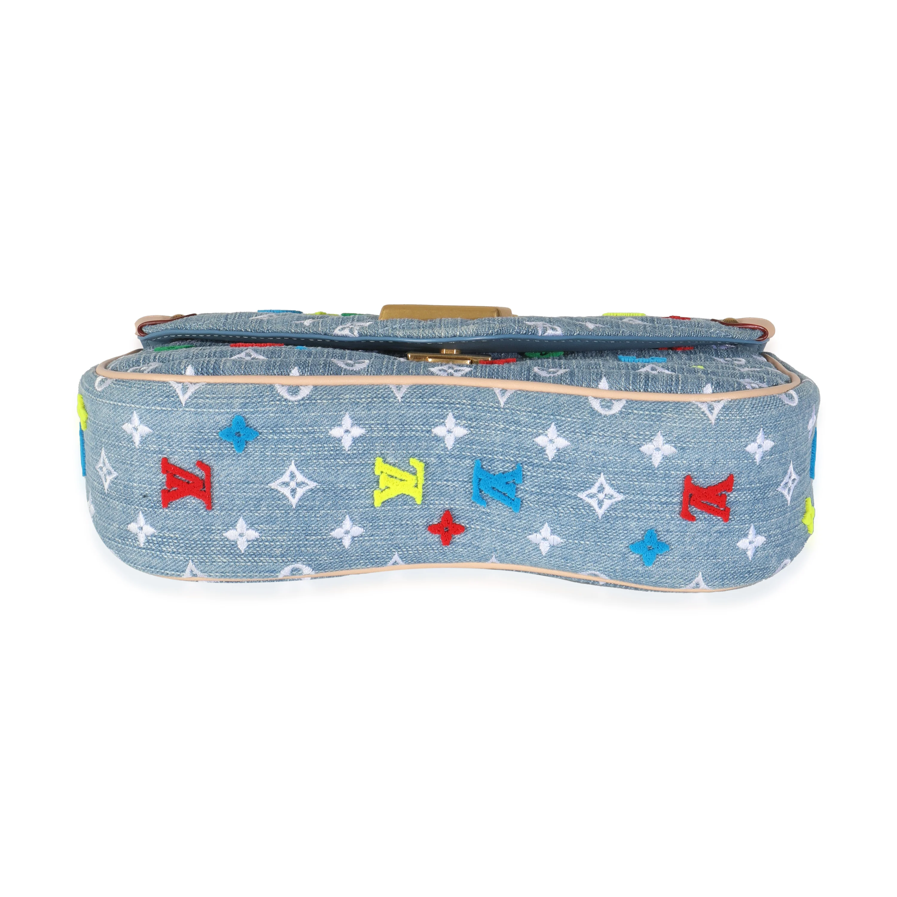 Blue Embroidered Monogram Denim New Wave MM - Image 7