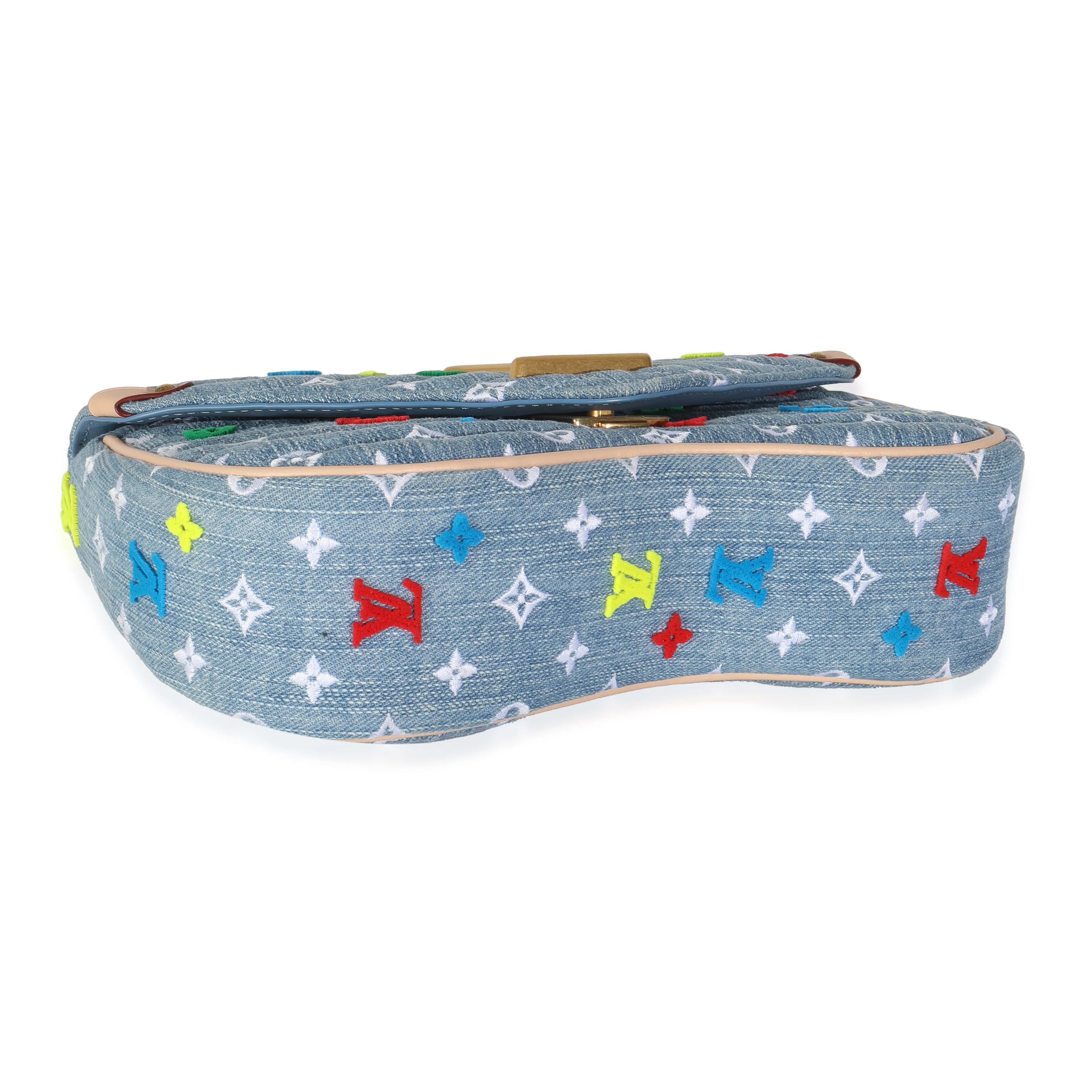 Blue Embroidered Monogram Denim New Wave MM - Image 8