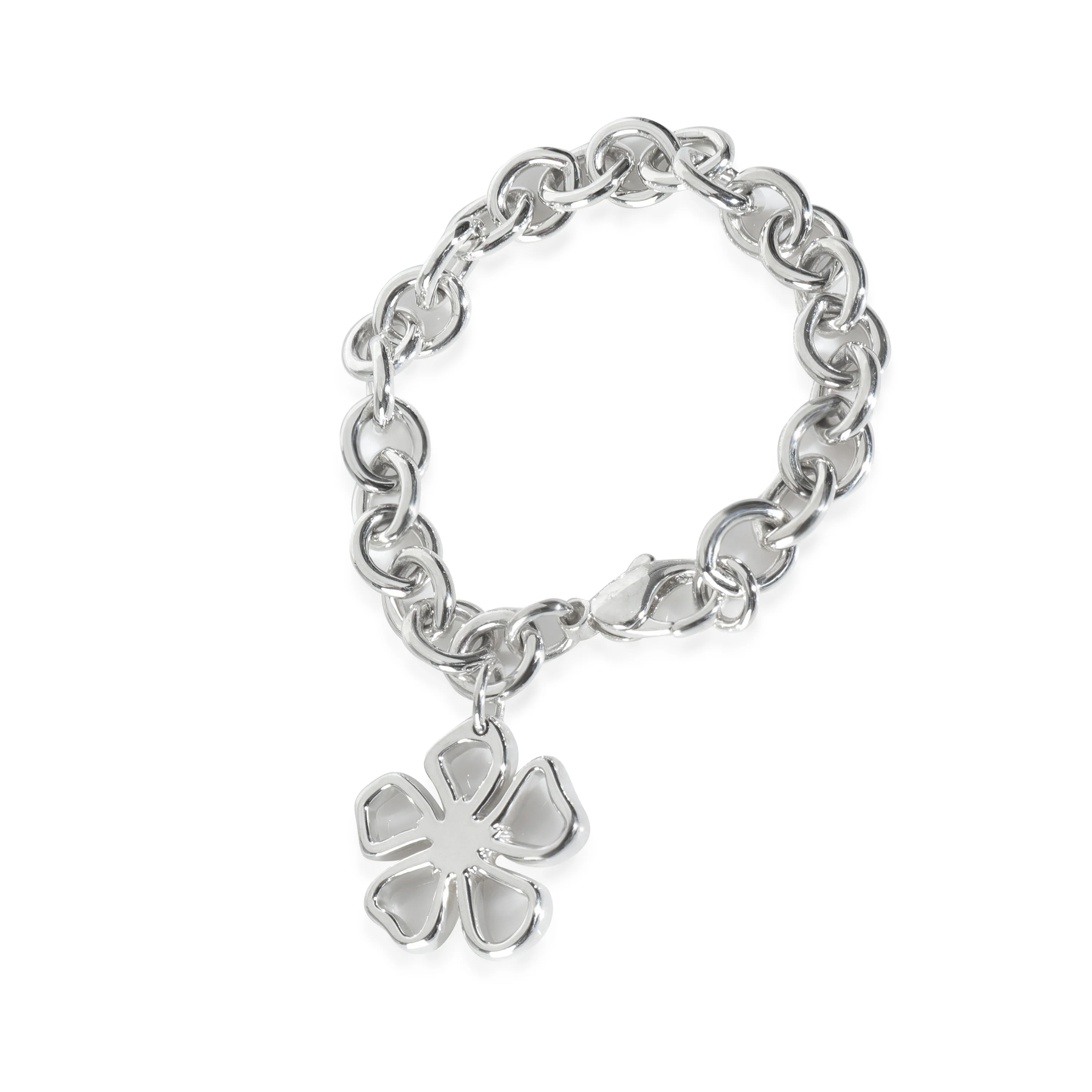 Open Flower Charm Bracelet in Sterling Silver
