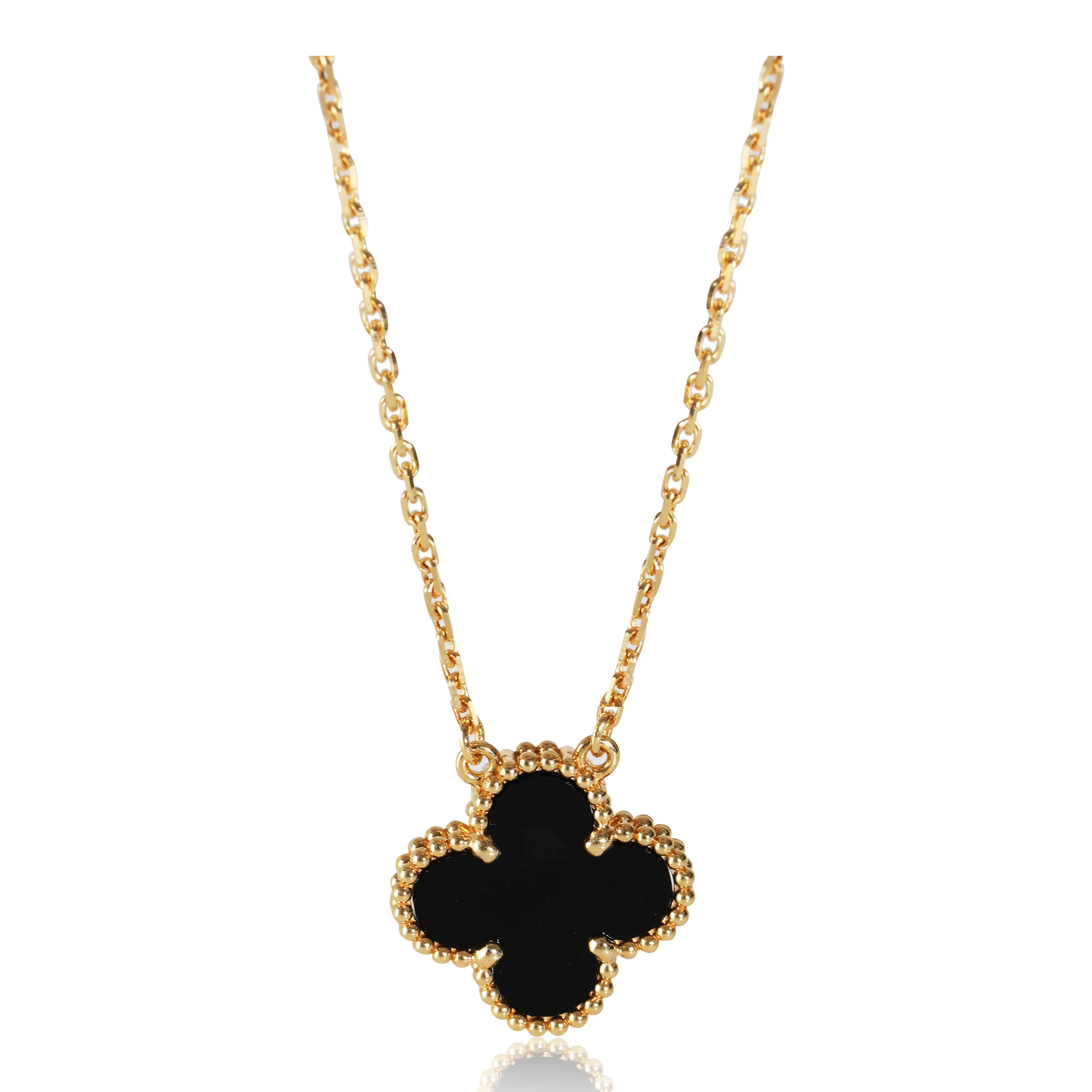 Vintage Alhambra Onyx Pendant Necklace in 18k Yellow Gold