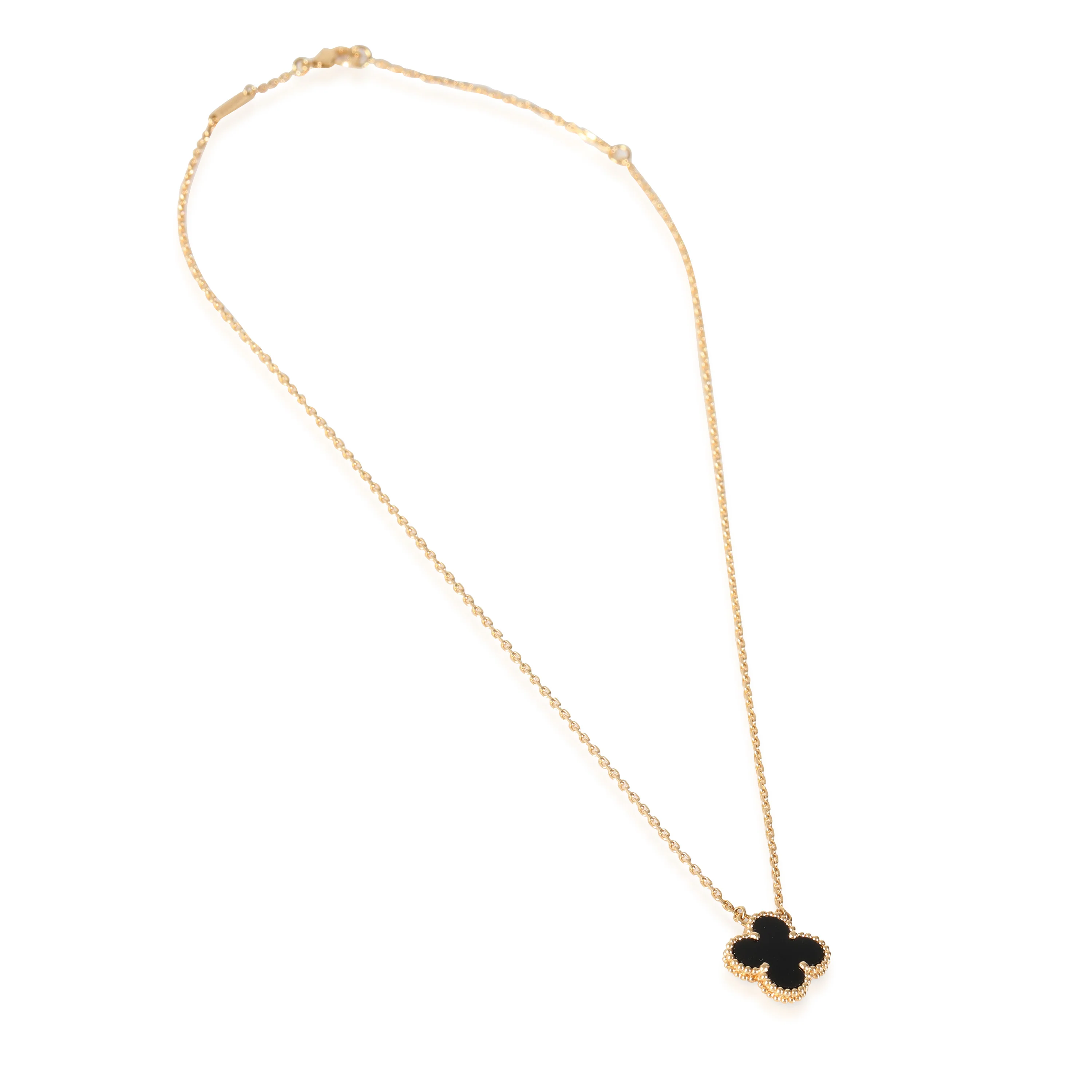 Vintage Alhambra Onyx Pendant Necklace in 18k Yellow Gold - Image 2