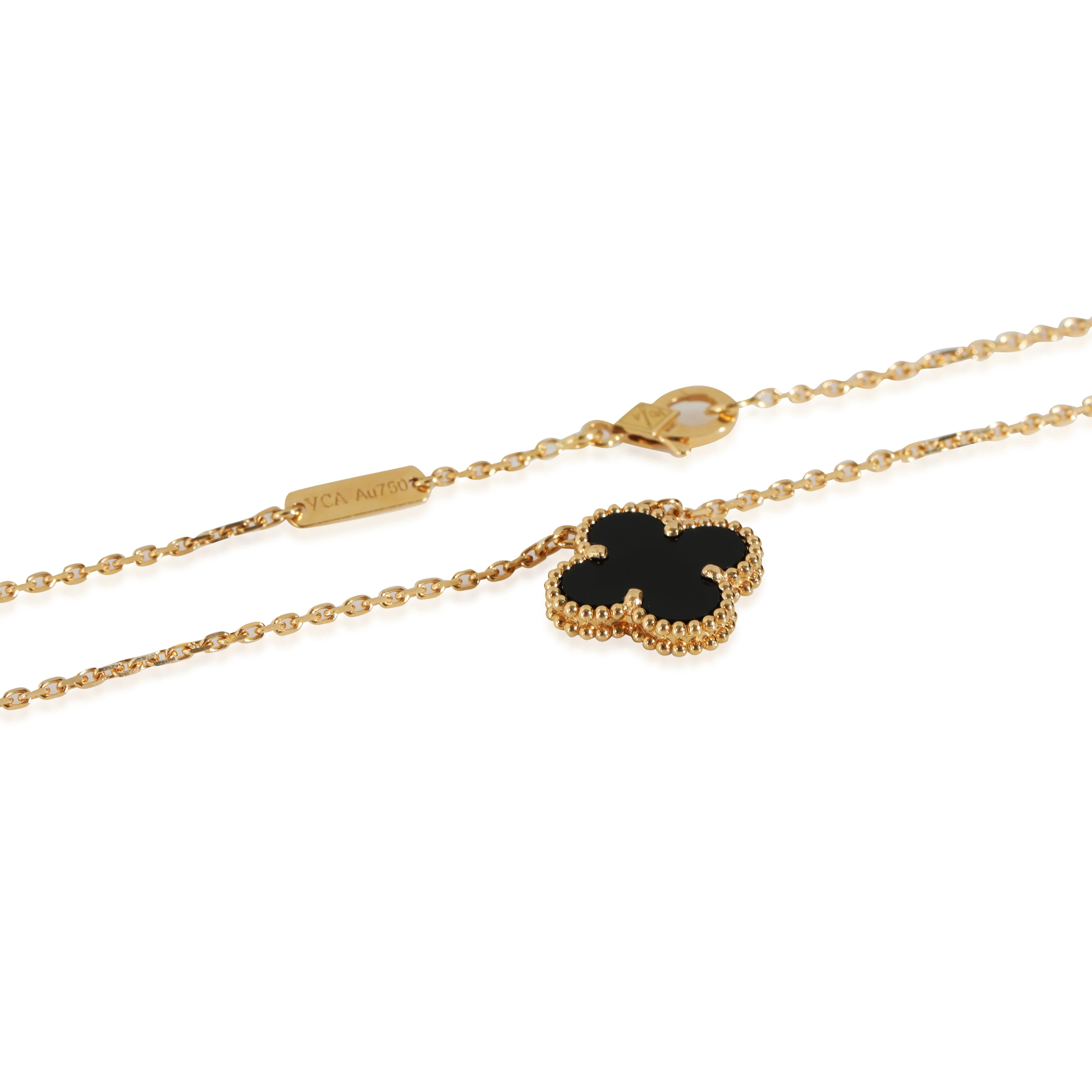 Vintage Alhambra Onyx Pendant Necklace in 18k Yellow Gold - Image 3