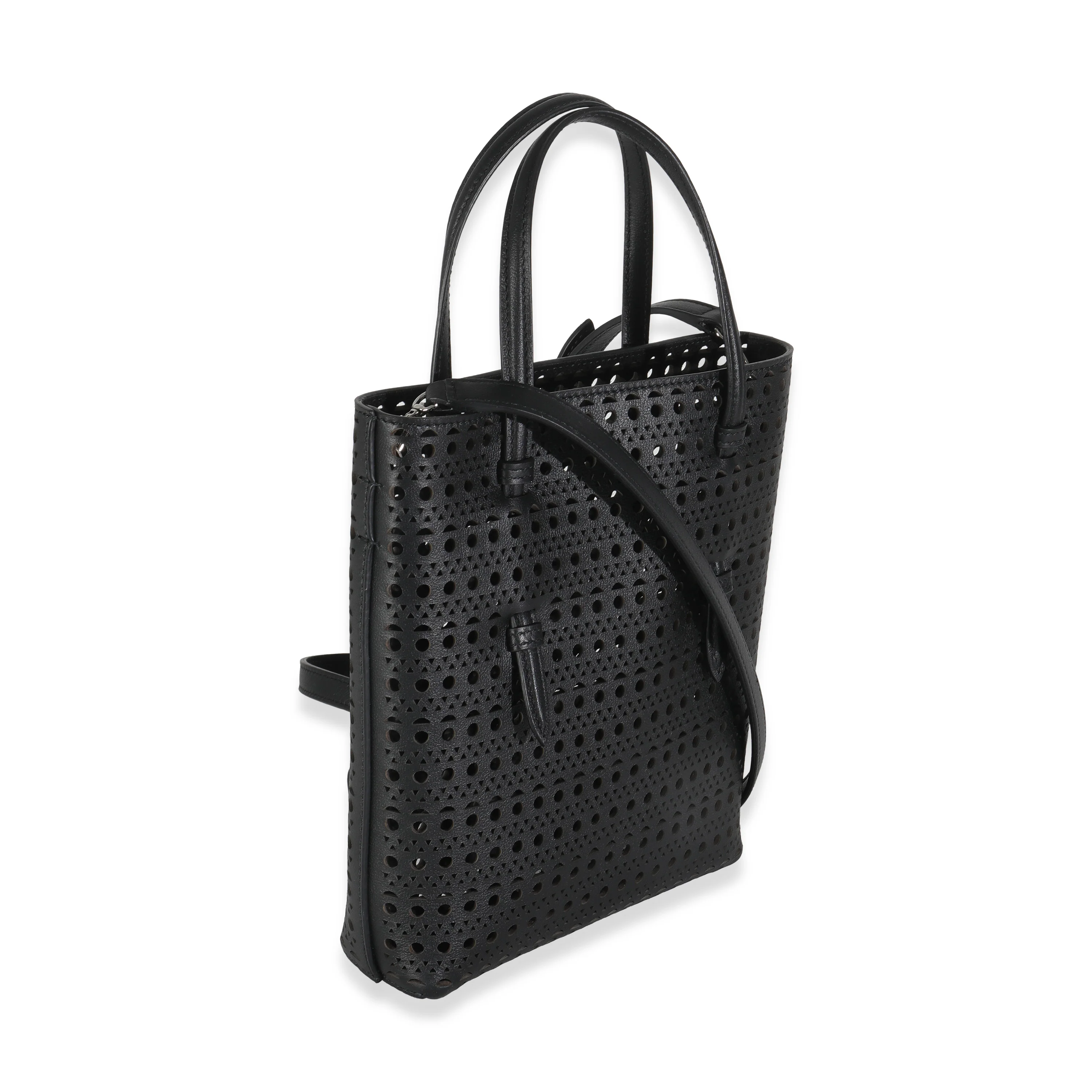 Black Vivienne Calfskin Laser Cut Mina North South Tote - Image 3