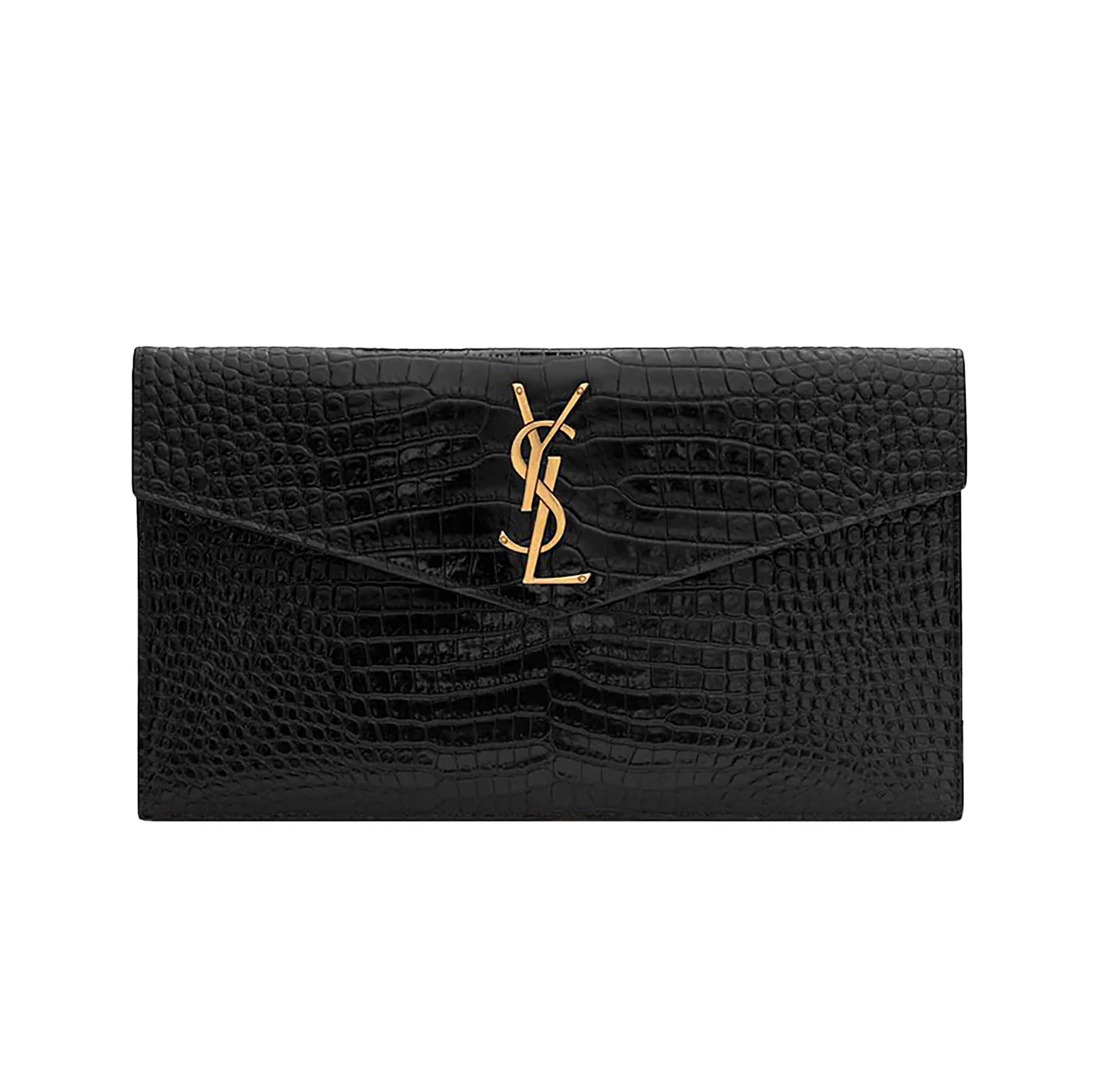 Black Croc Embossed Calfskin Uptown Clutch