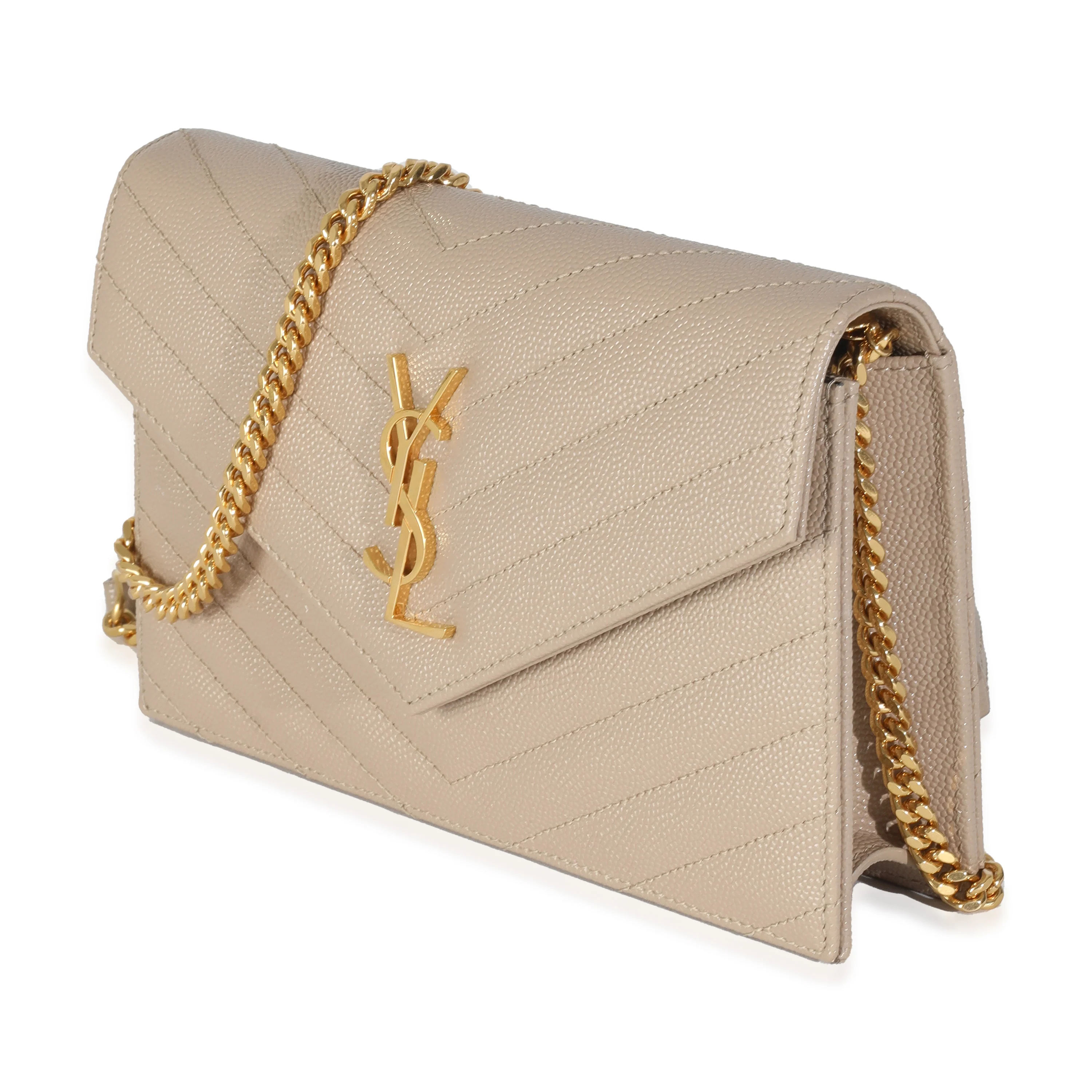 Dark Beige Grain De Poudre Cassandre Envelope Chain Wallet - Image 2
