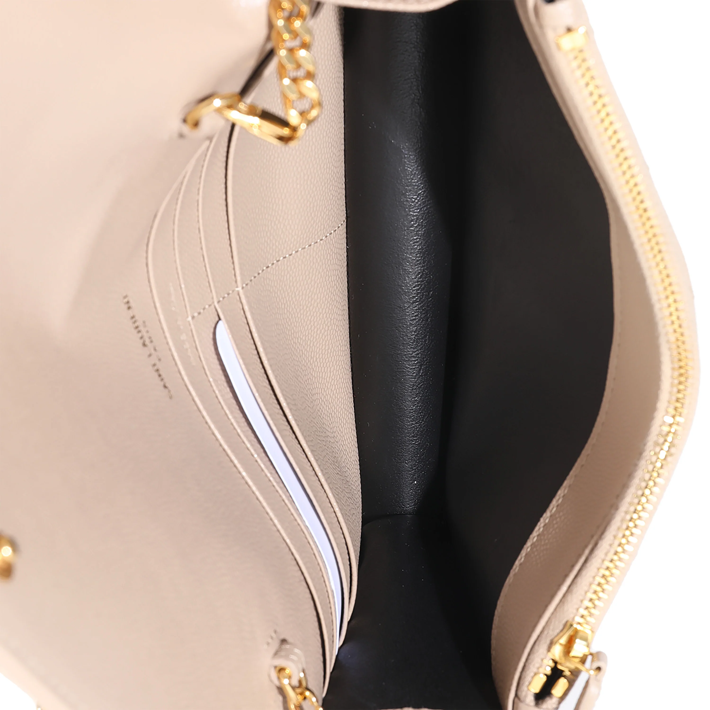 Dark Beige Grain De Poudre Cassandre Envelope Chain Wallet - Image 9