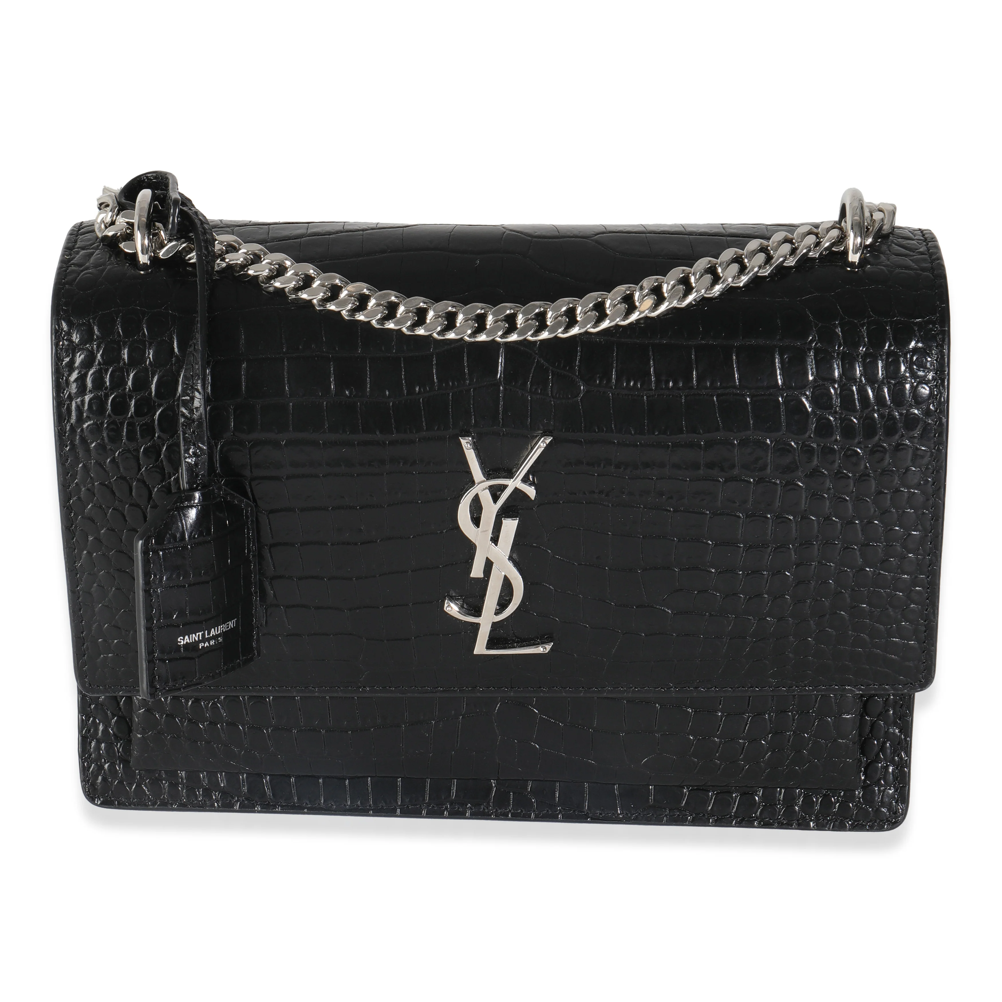 Black Croc Embossed Calfskin Medium Sunset Bag