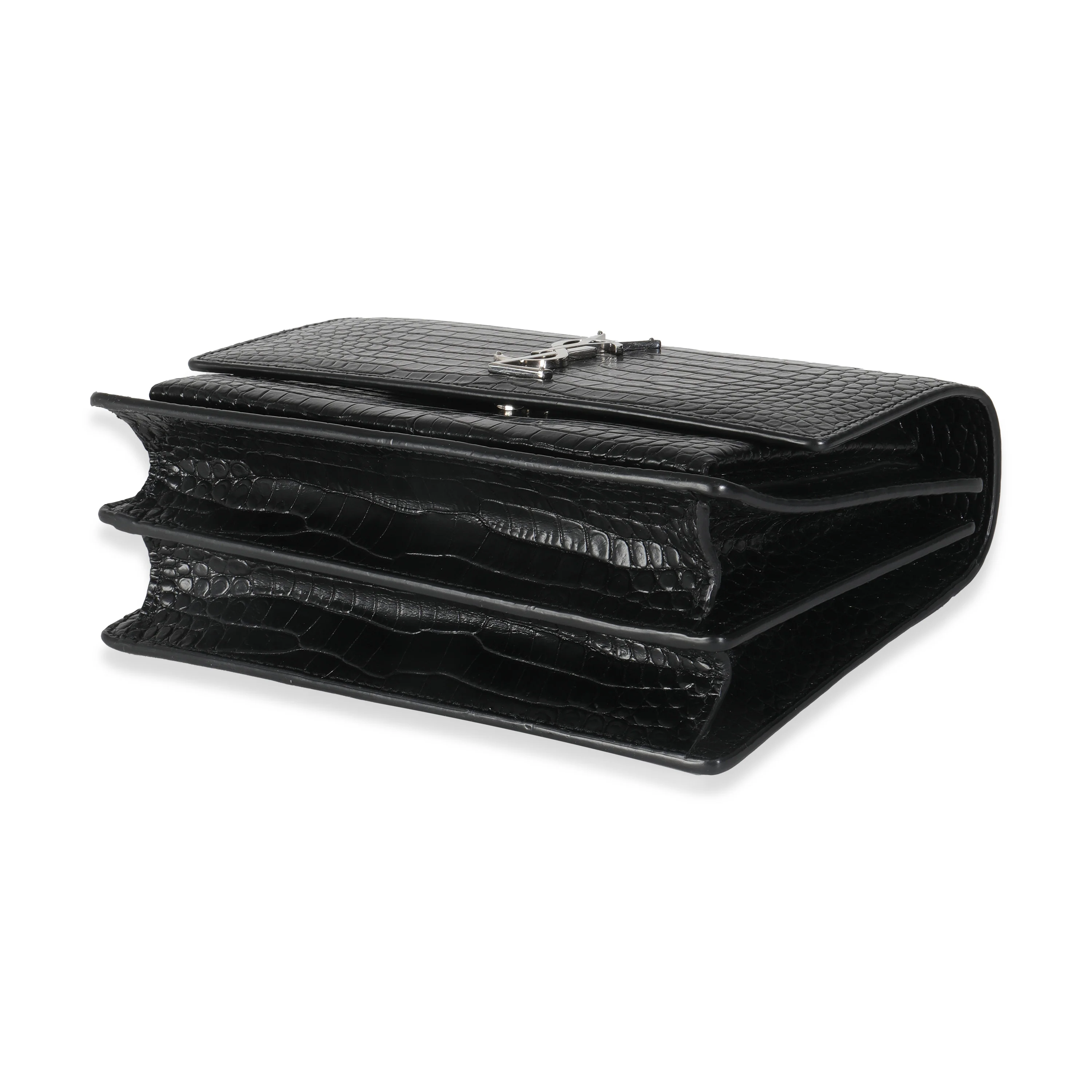 Black Croc Embossed Calfskin Medium Sunset Bag - Image 6