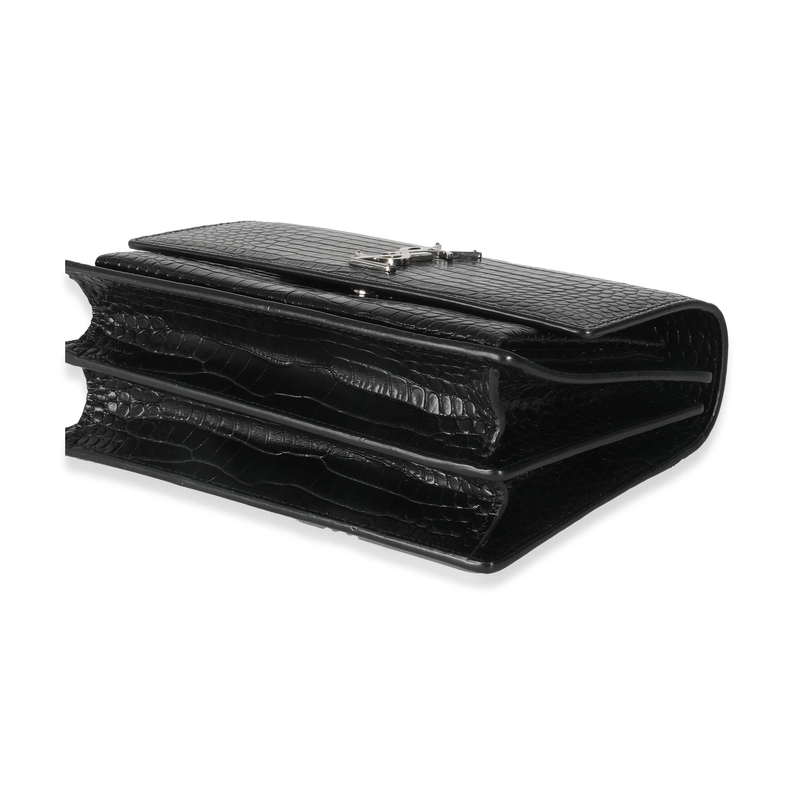 Black Croc Embossed Calfskin Medium Sunset Bag - Image 7