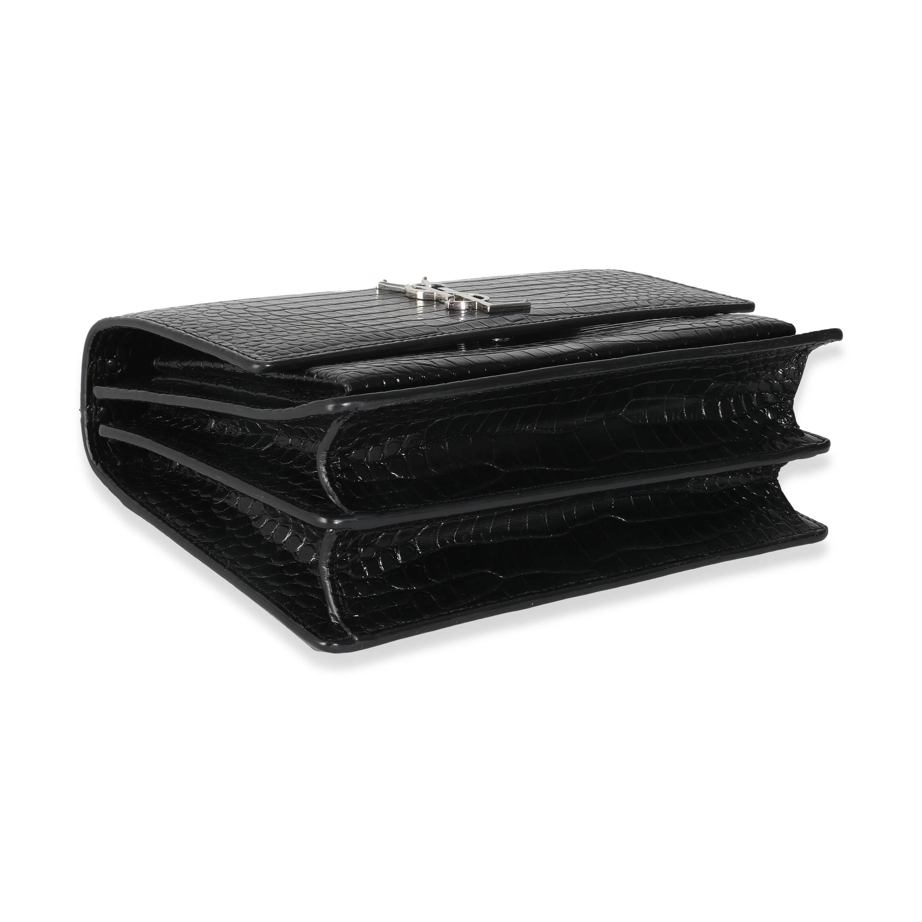Black Croc Embossed Calfskin Medium Sunset Bag - Image 8