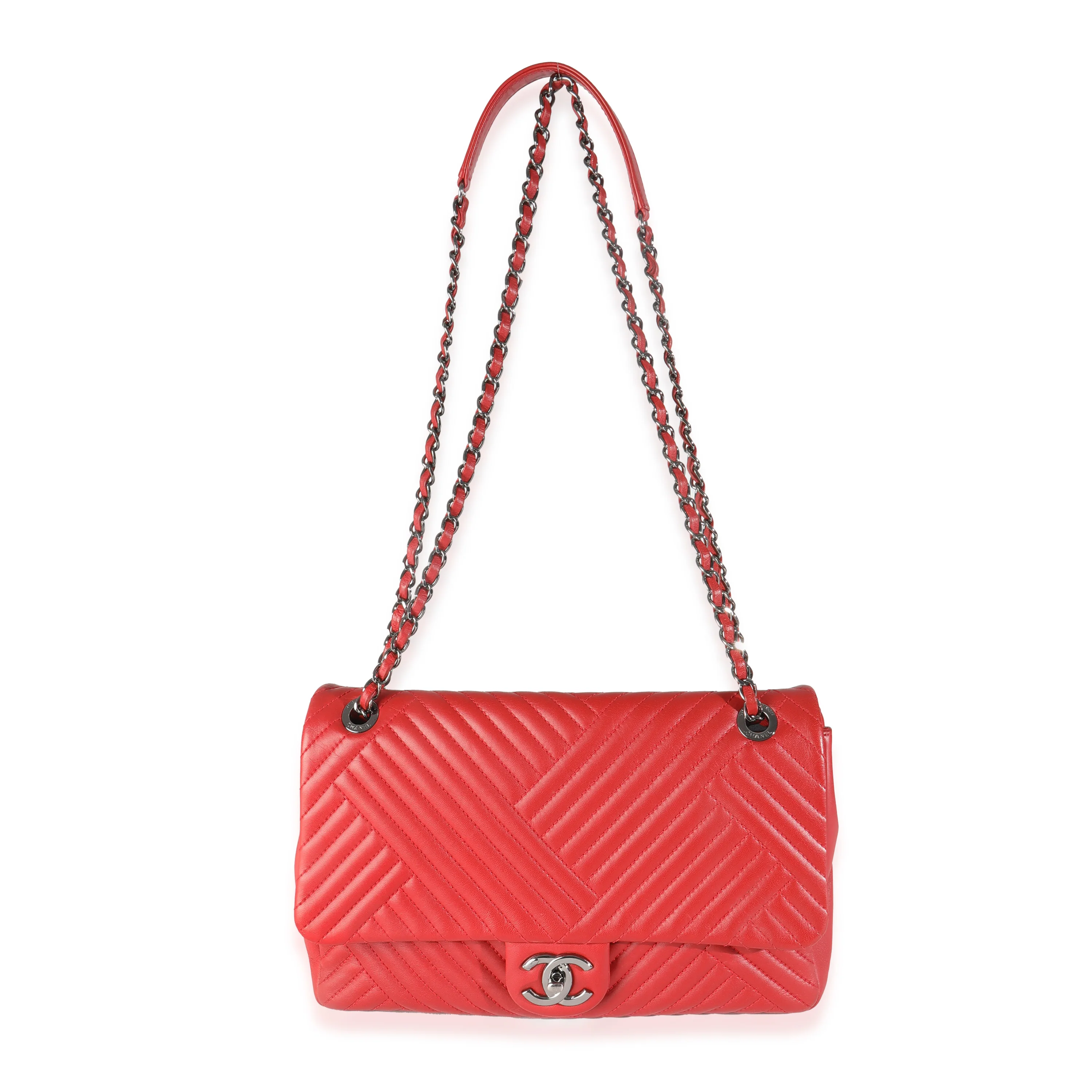 Red Lambskin CC Medium Crossing Flap Bag - Image 8