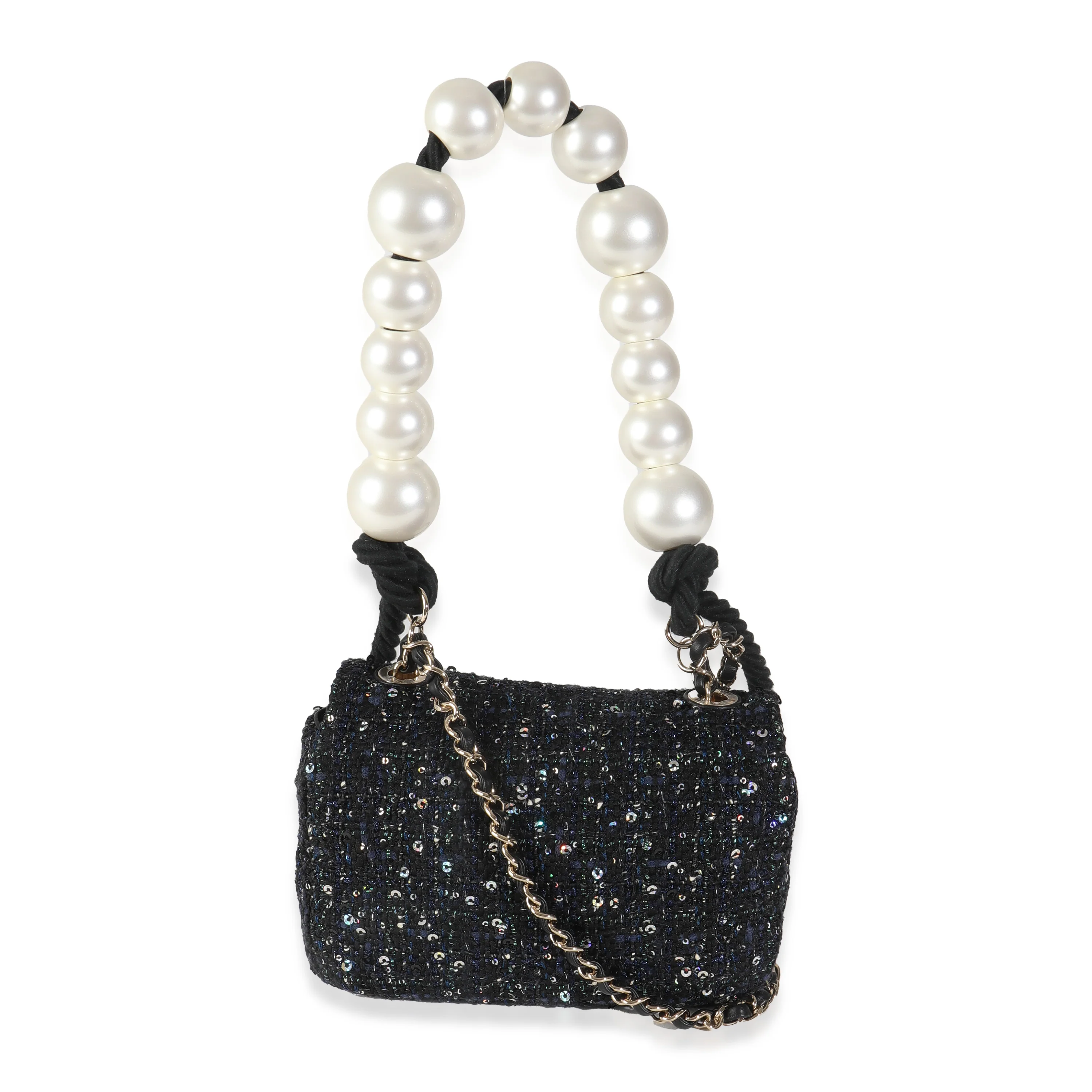 Black Ecru Tweed Mini Pearl Handle Flap Bag - Image 4