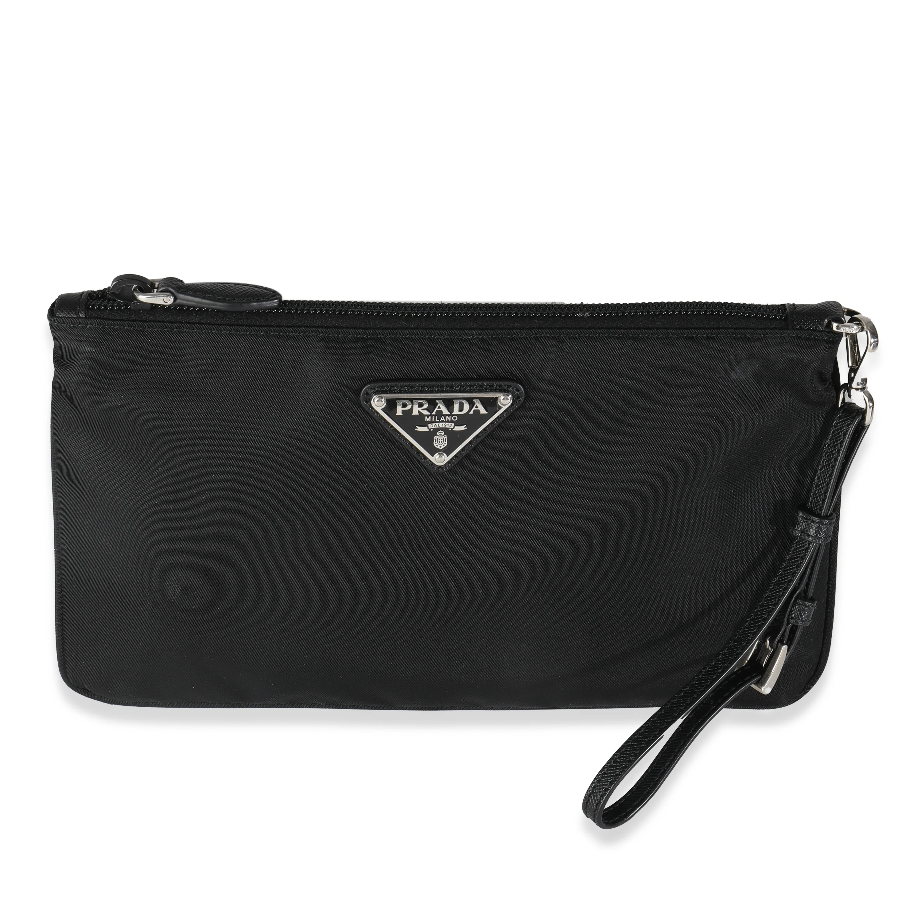 Black Nylon Logo Wristlet Clutch