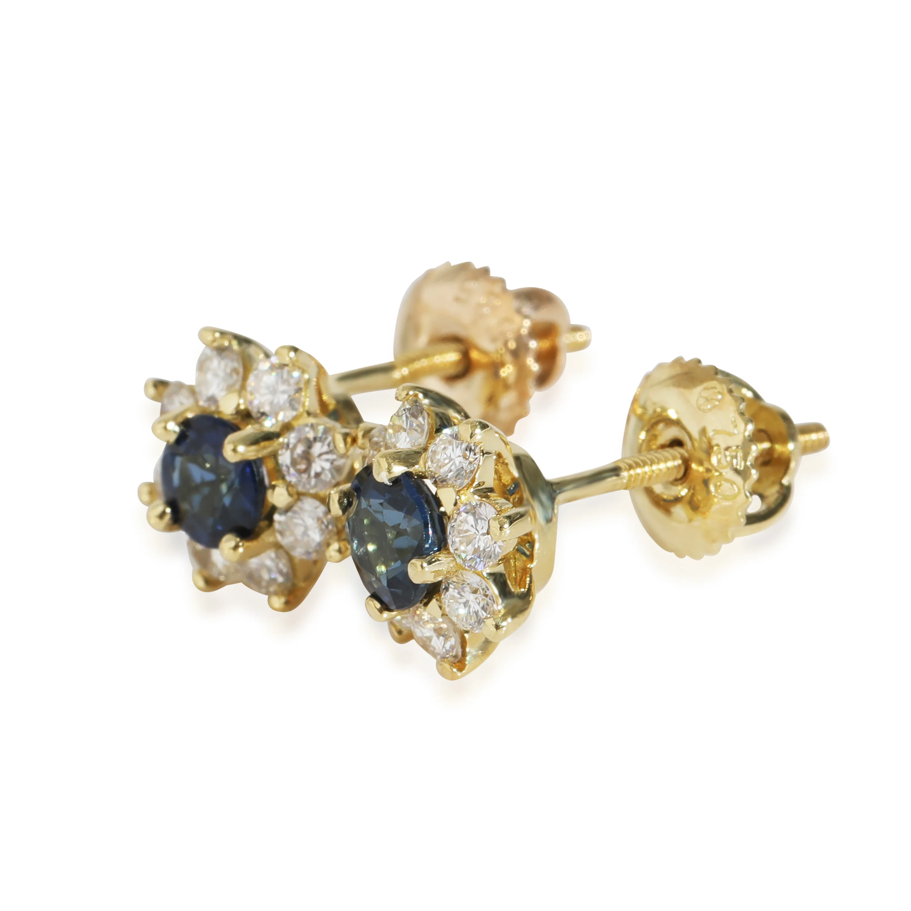 Vintage Sapphire Diamond Earrings in 18k Yellow Gold 0.48 CTW - Image 2