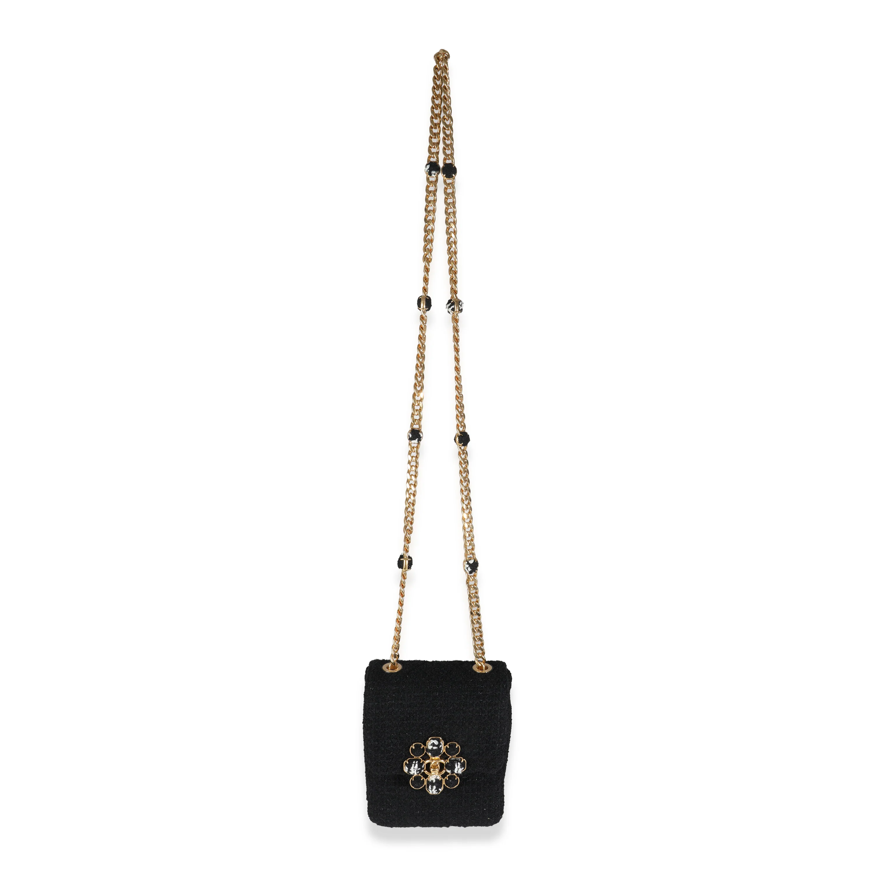 Black Wool Tweed Camellia Flower Mini Flap Bag - Image 7