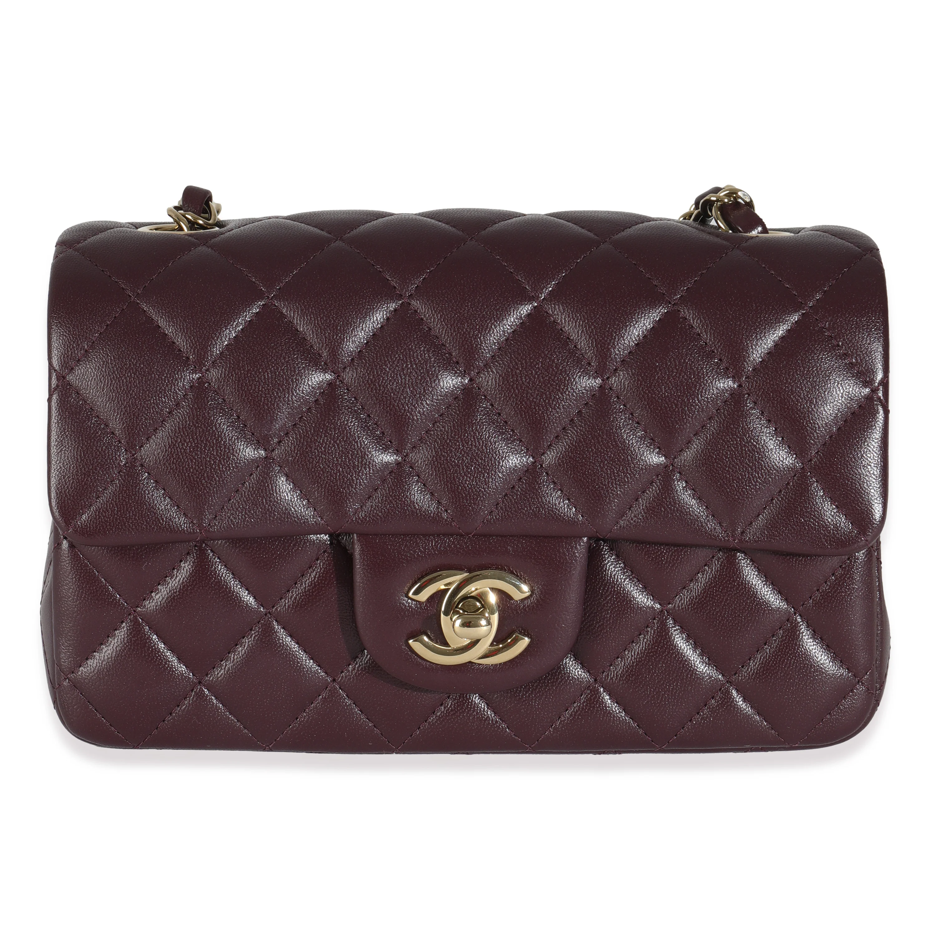 Dark Purple Quilted Lambskin Mini Rectangular Flap Bag - Image 5