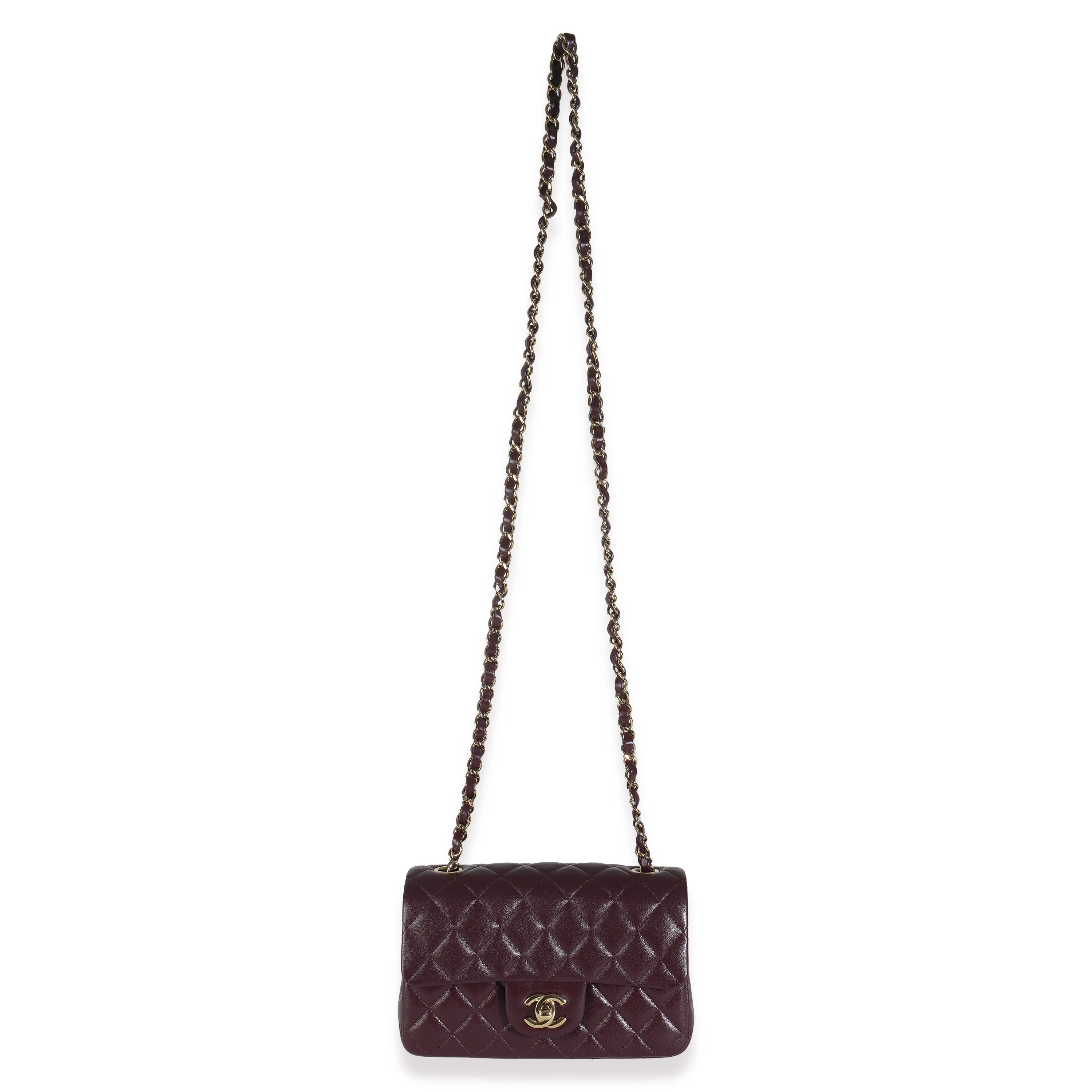 Dark Purple Quilted Lambskin Mini Rectangular Flap Bag - Image 9