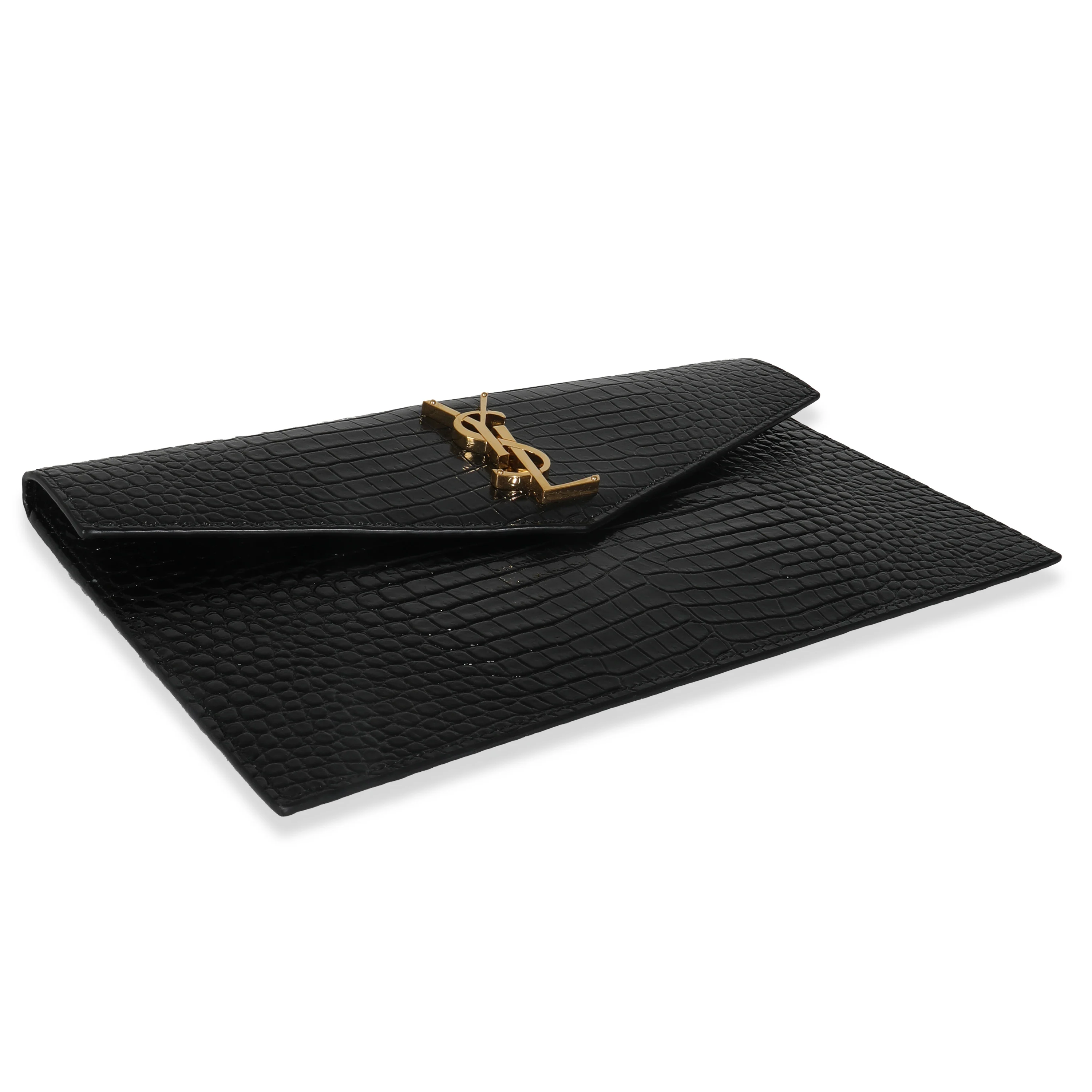 Black Croc Embossed Calfskin Uptown Clutch - Image 6