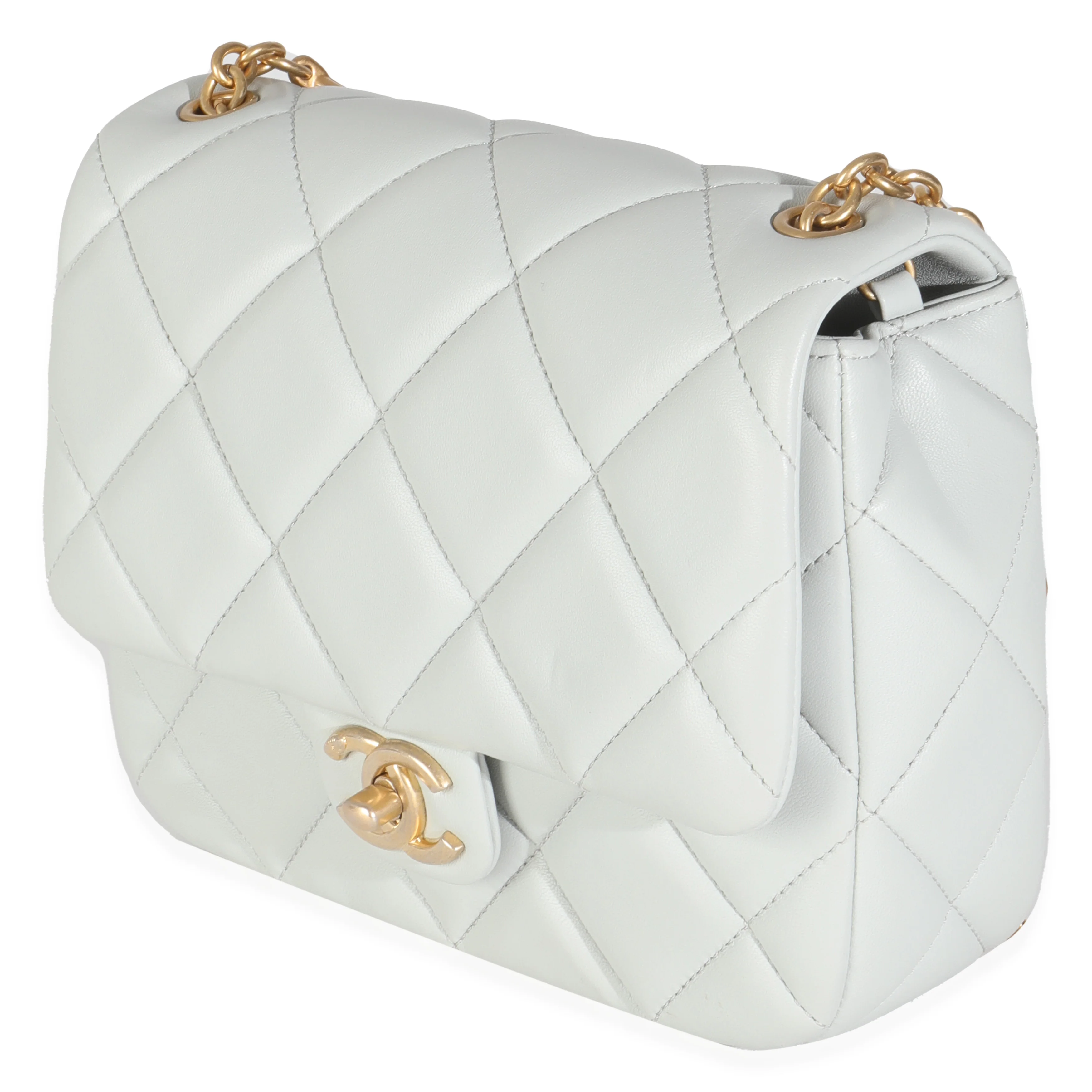 Light Blue Quilted Lambskin Jeweled Charm Me Square Flap Bag - Image 2