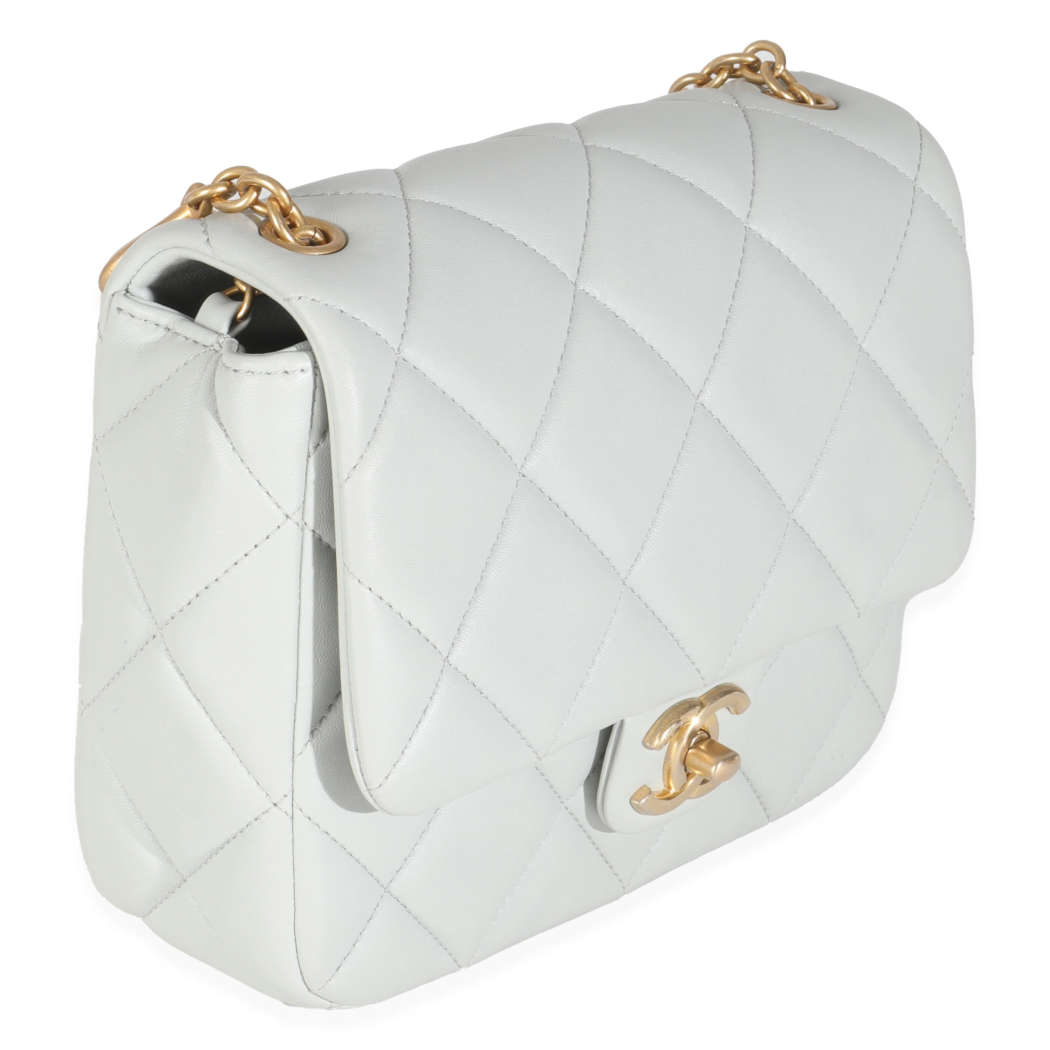 Light Blue Quilted Lambskin Jeweled Charm Me Square Flap Bag - Image 3