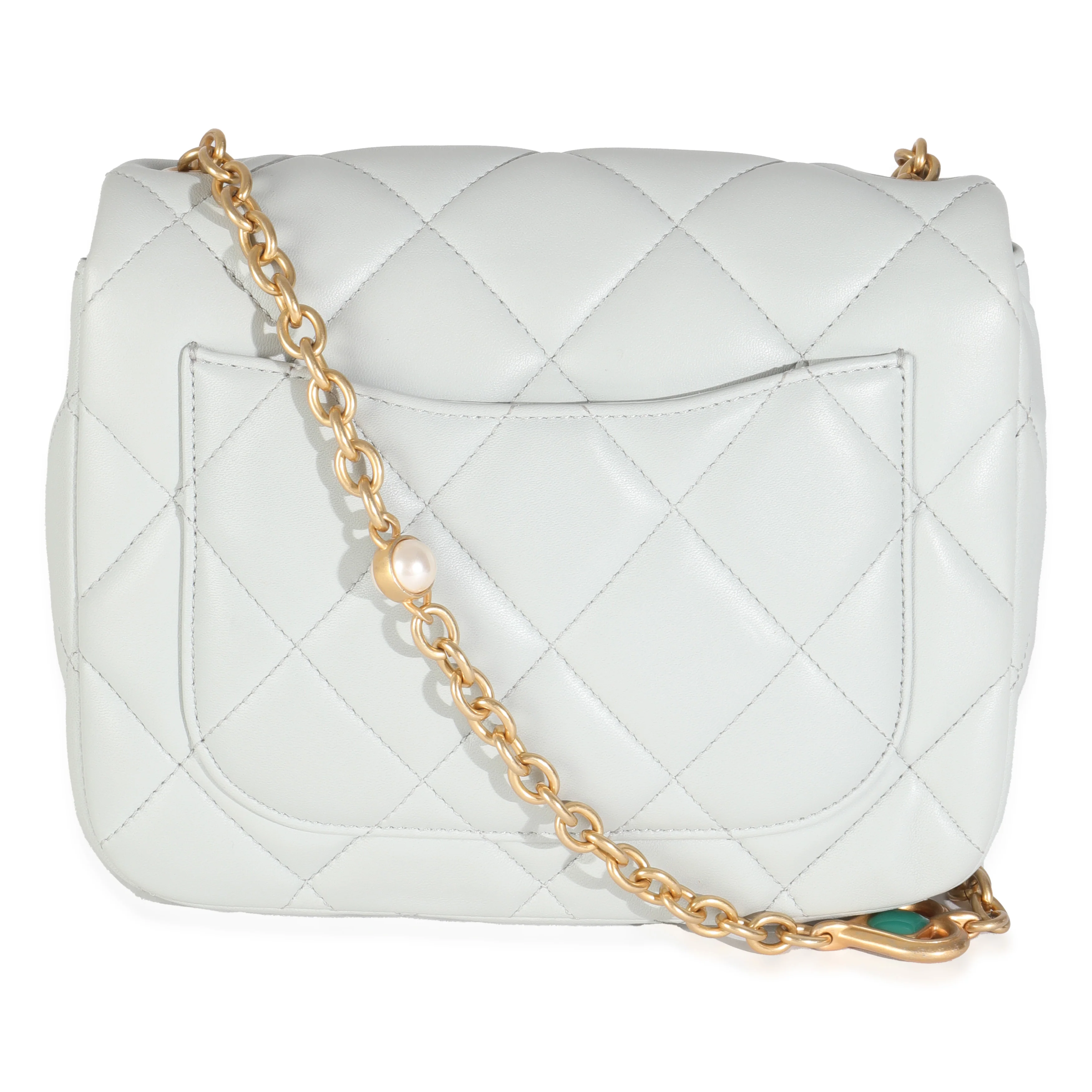 Light Blue Quilted Lambskin Jeweled Charm Me Square Flap Bag - Image 4