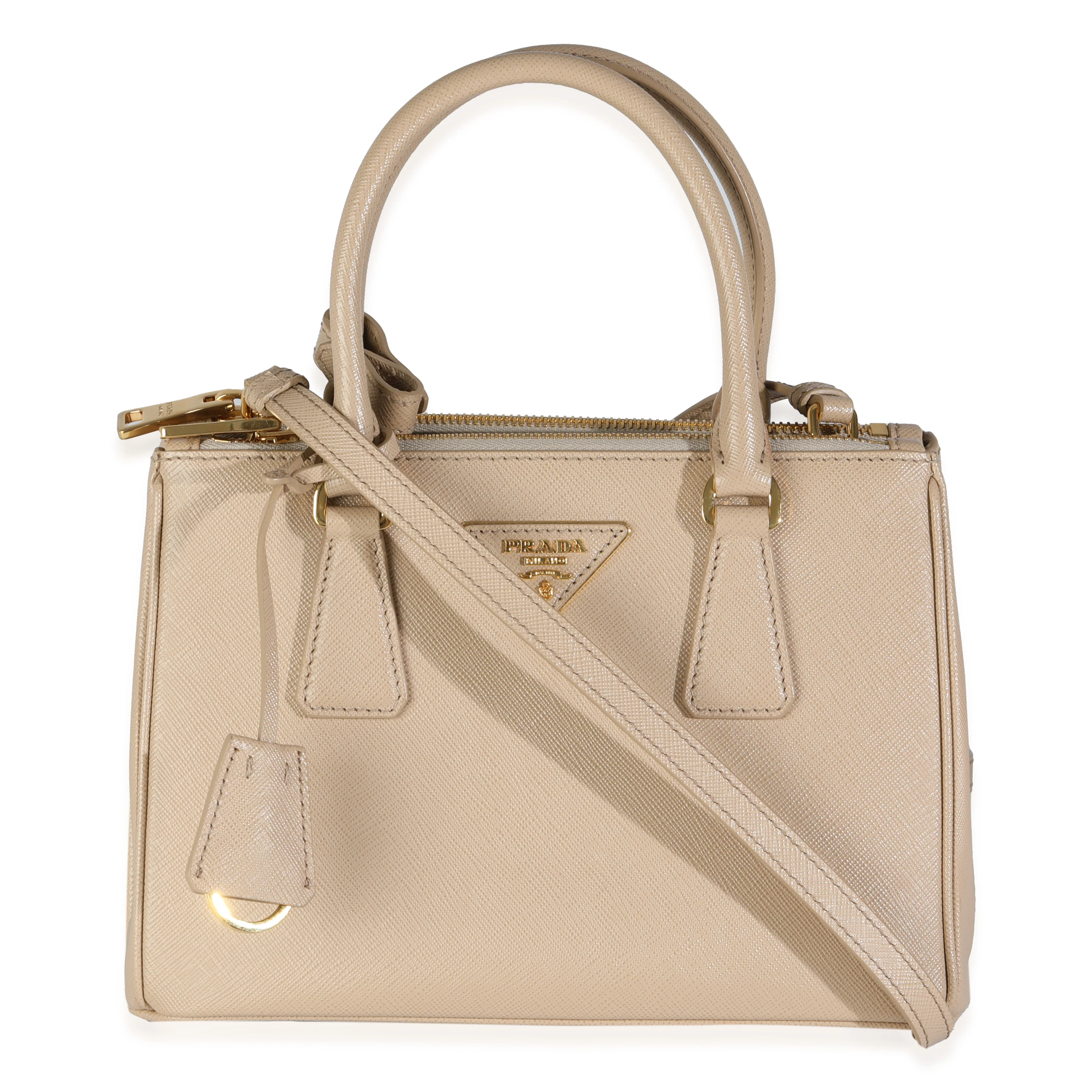 Beige Saffiano Small Galleria Double Zip Tote