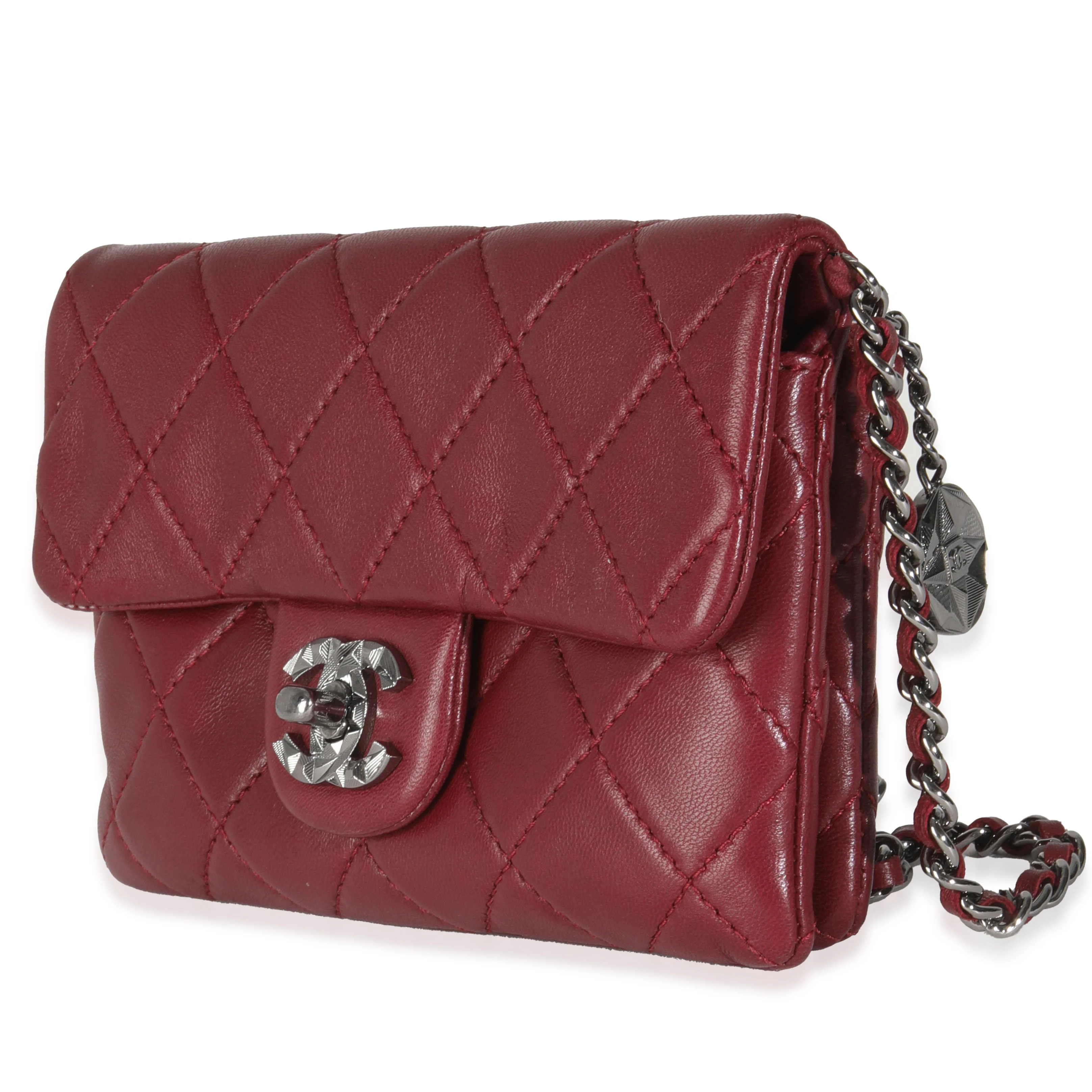 Burgundy Quilted Lambskin Mineral Nights Clutch On Chain - Image 2