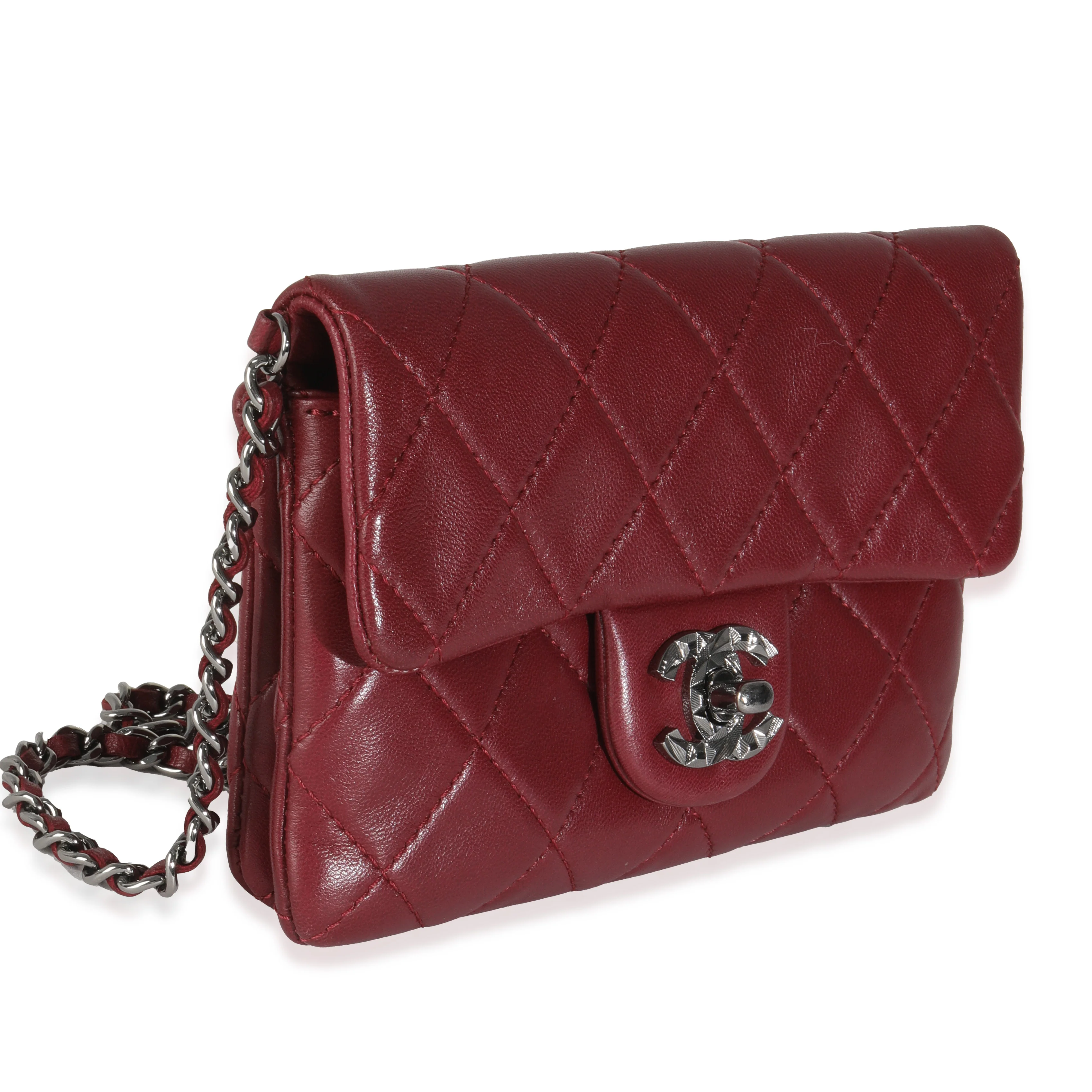 Burgundy Quilted Lambskin Mineral Nights Clutch On Chain - Image 3