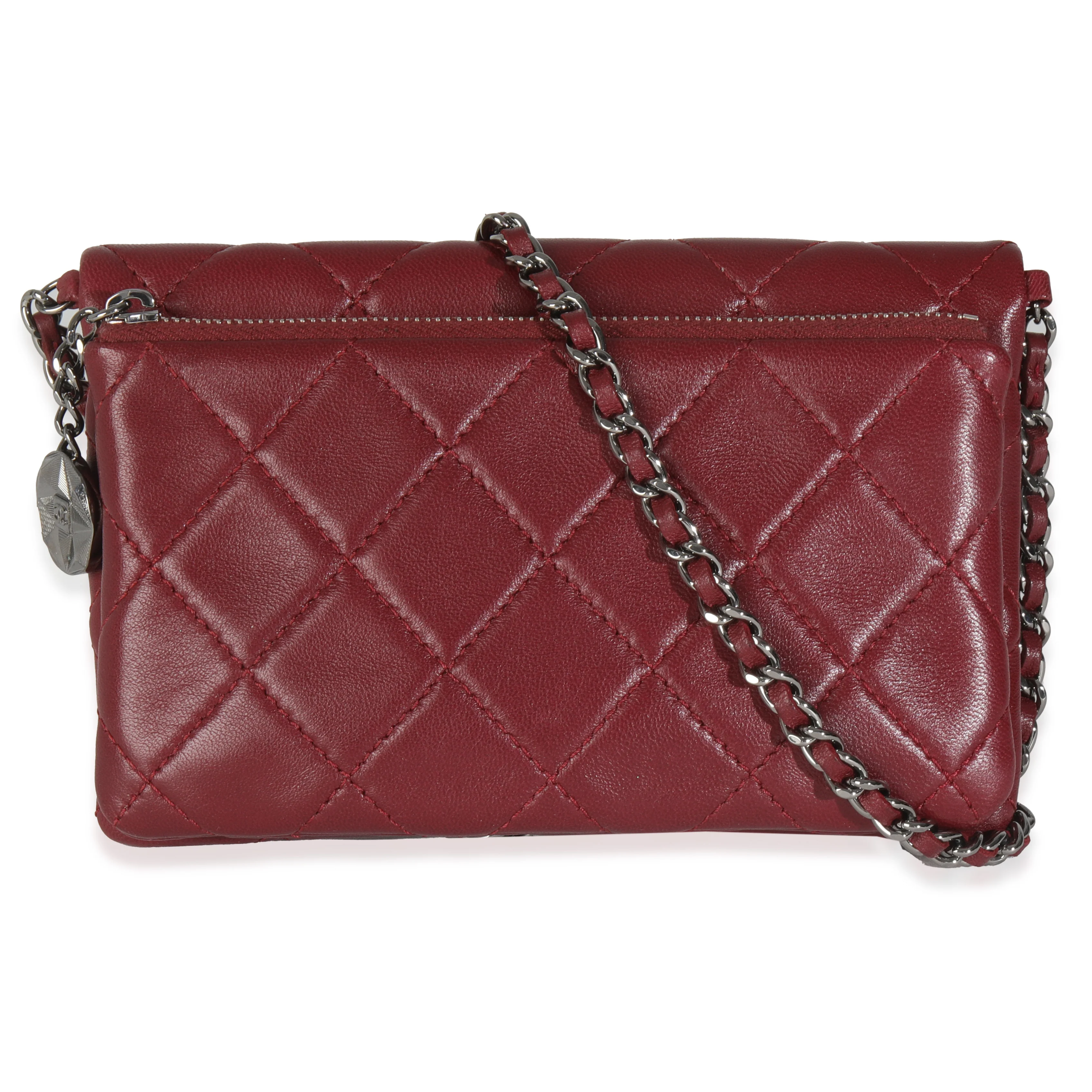 Burgundy Quilted Lambskin Mineral Nights Clutch On Chain - Image 4