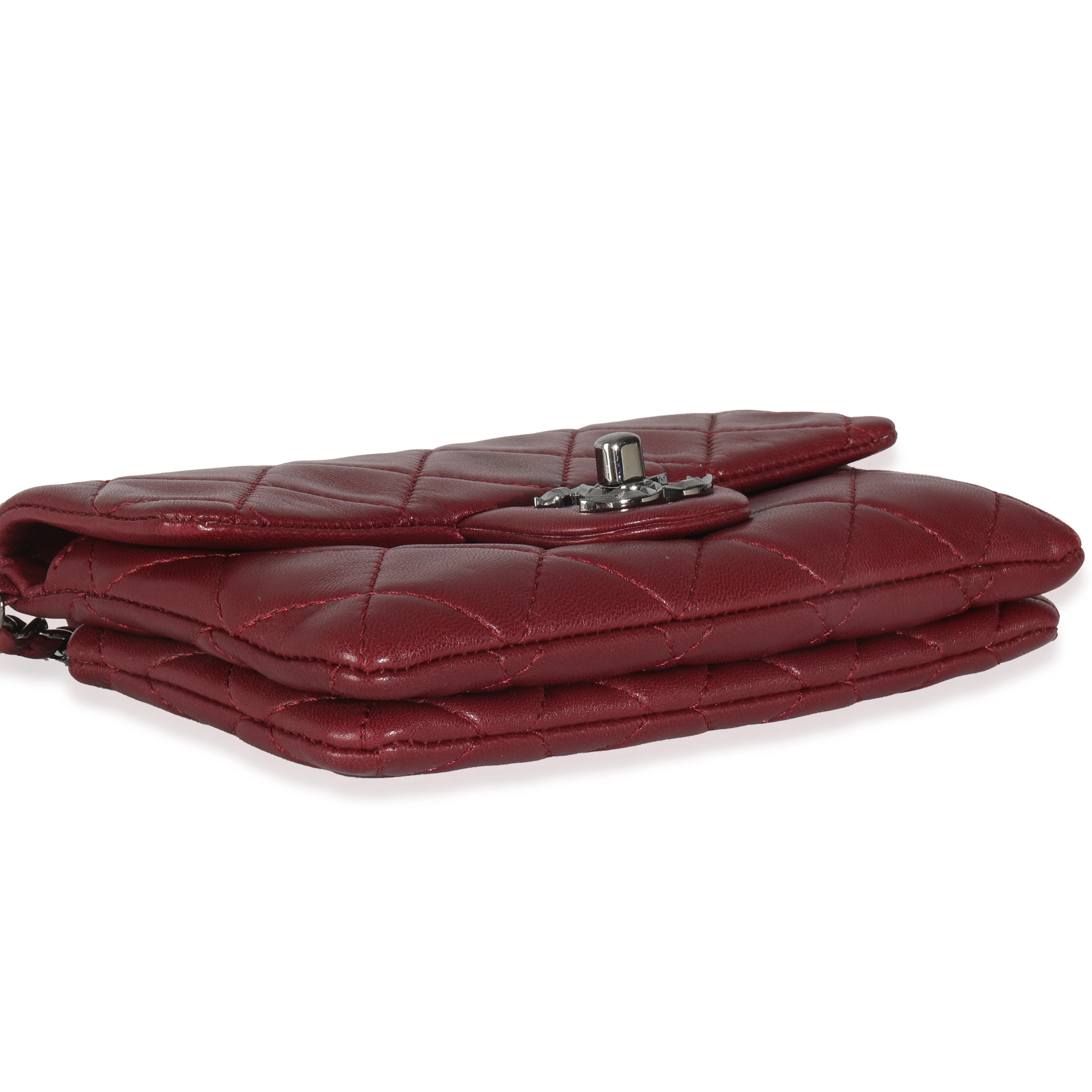 Burgundy Quilted Lambskin Mineral Nights Clutch On Chain - Image 7