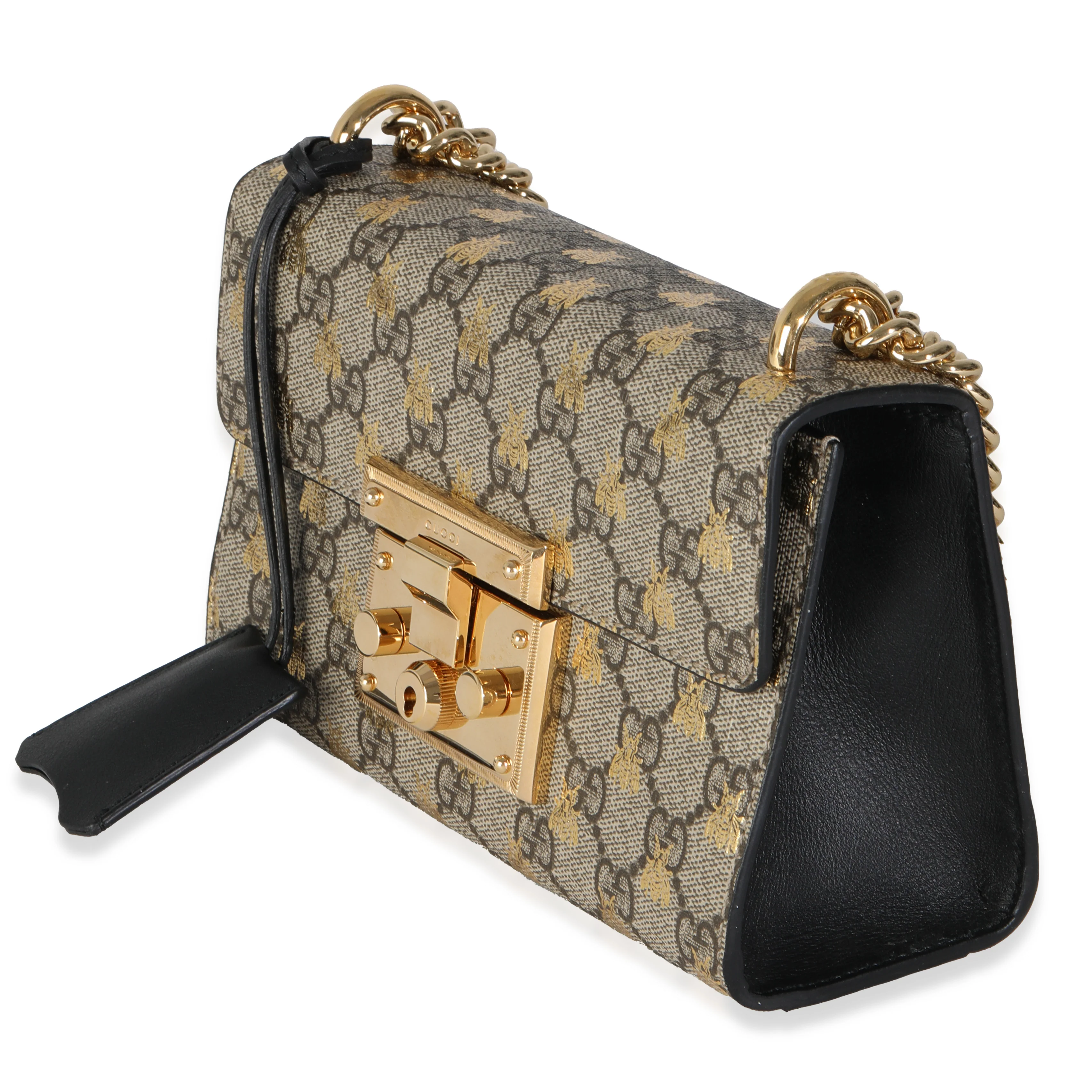 Black GG Supreme Canvas Bees Small Padlock Chain Bag - Image 2