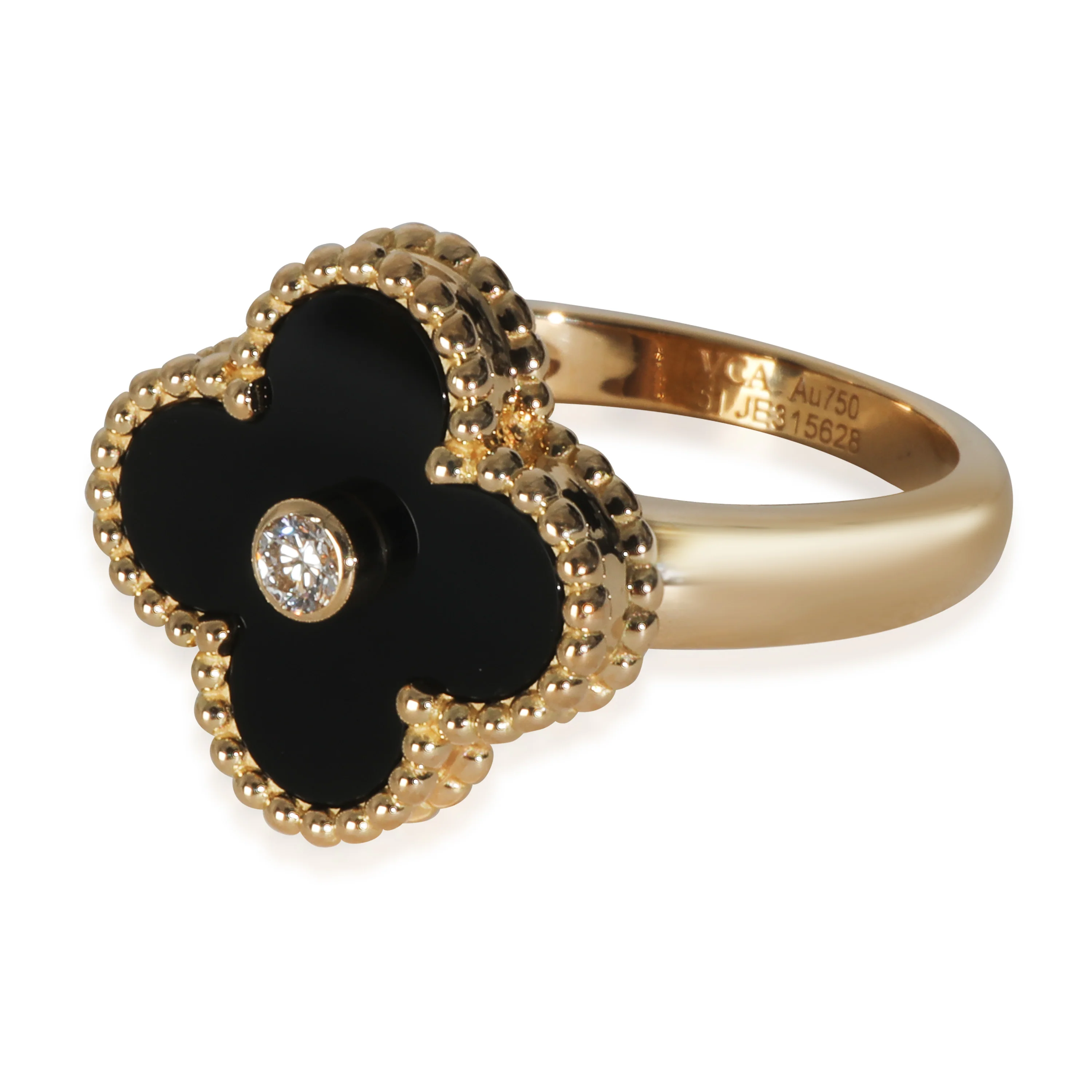 Yellow Gold Onyx and Diamond Vintage Alhambra Ring - Image 2