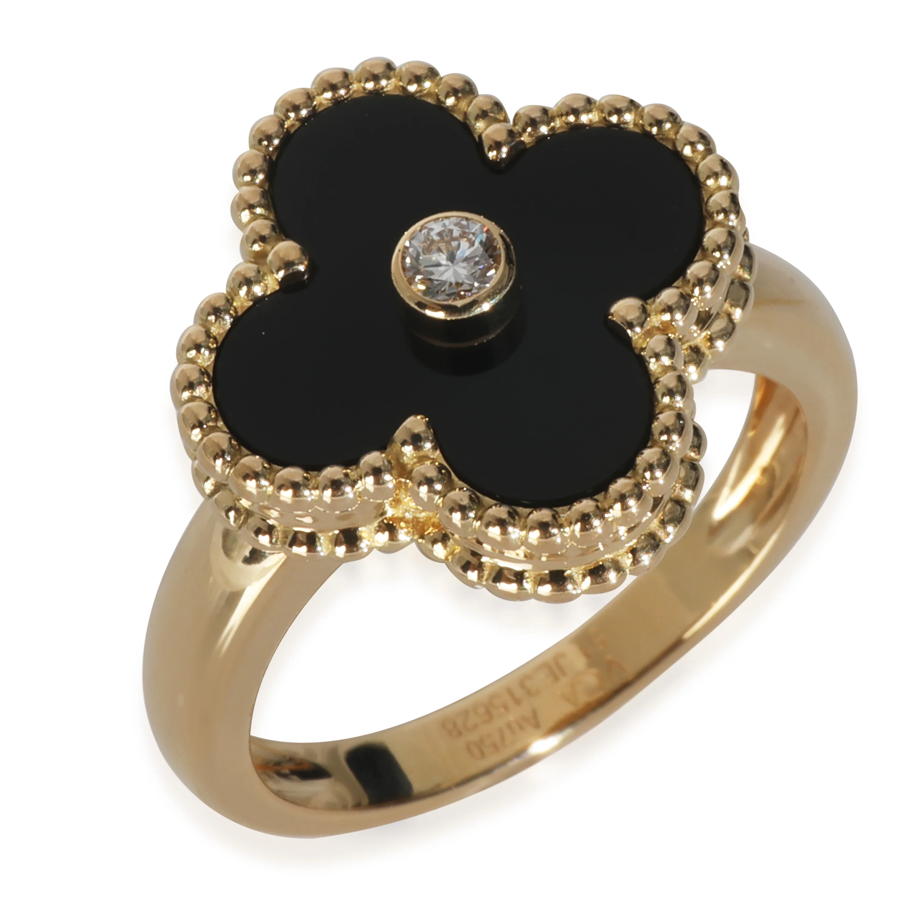 Yellow Gold Onyx and Diamond Vintage Alhambra Ring - Image 3