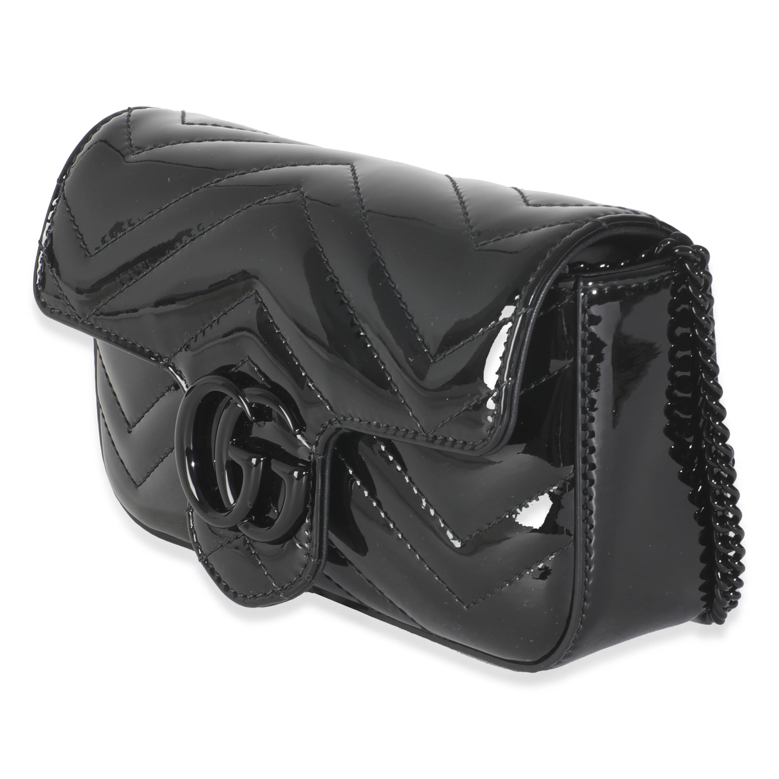 Black Patent Chevron GG Marmont Super Mini Bag - Image 2