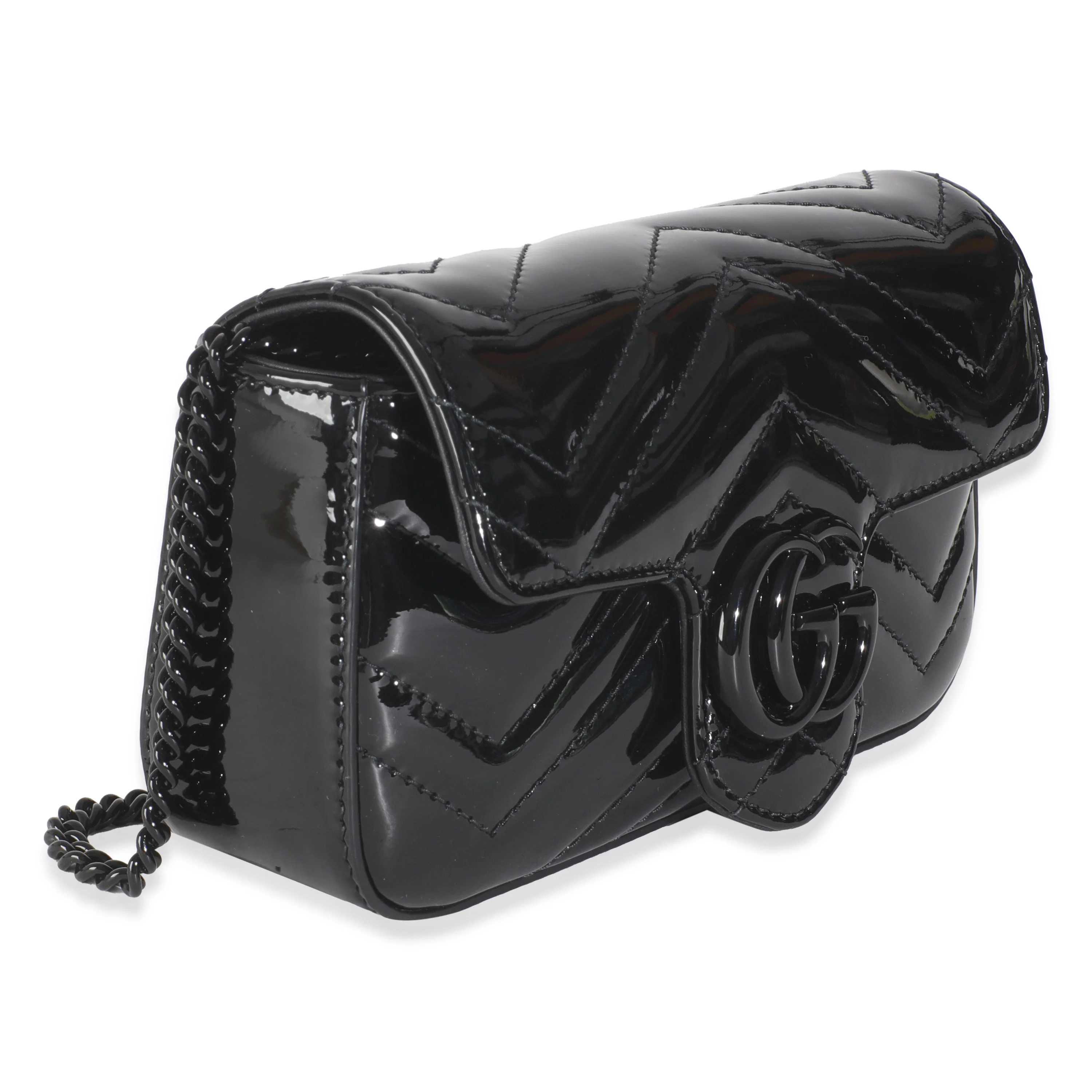 Black Patent Chevron GG Marmont Super Mini Bag - Image 3