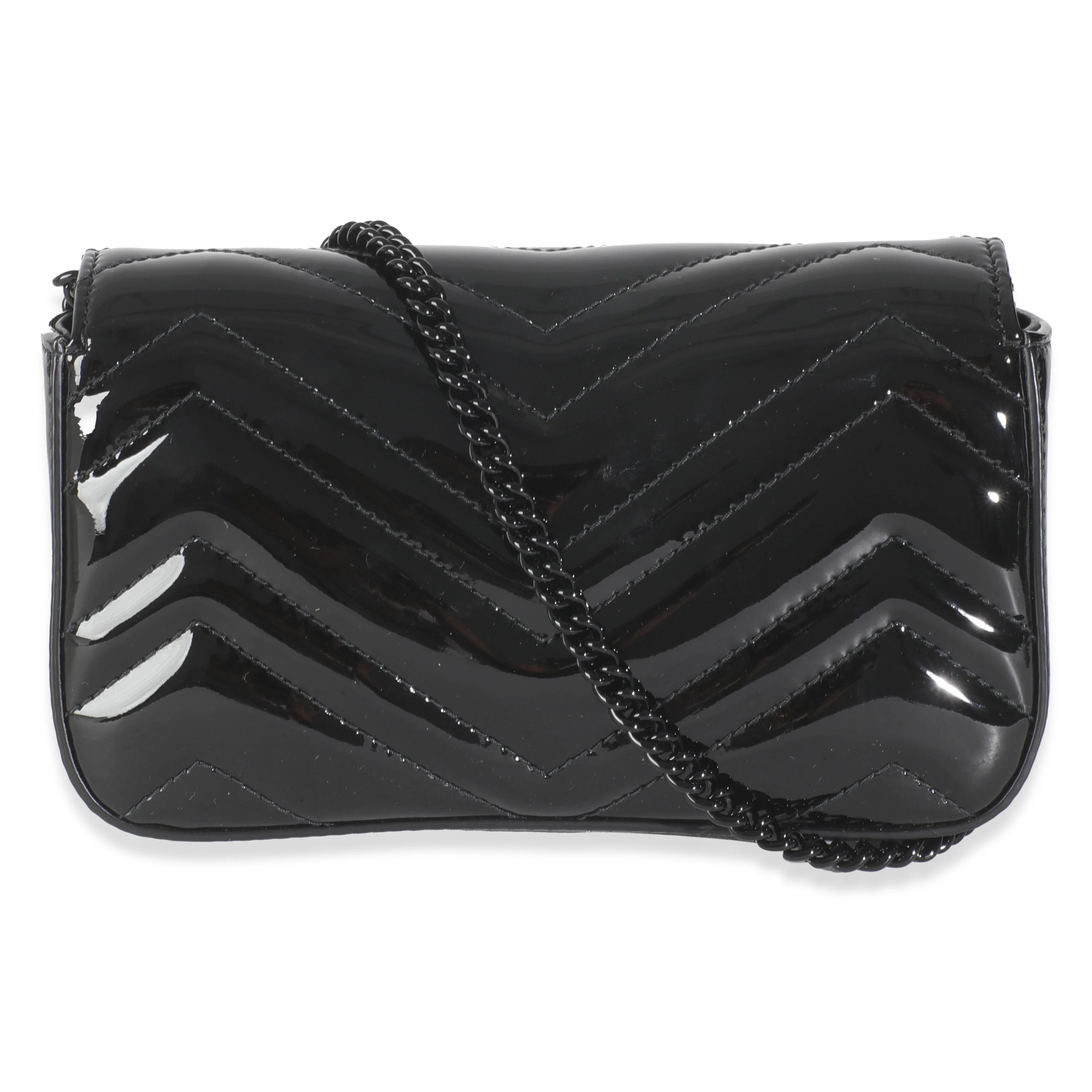 Black Patent Chevron GG Marmont Super Mini Bag - Image 4