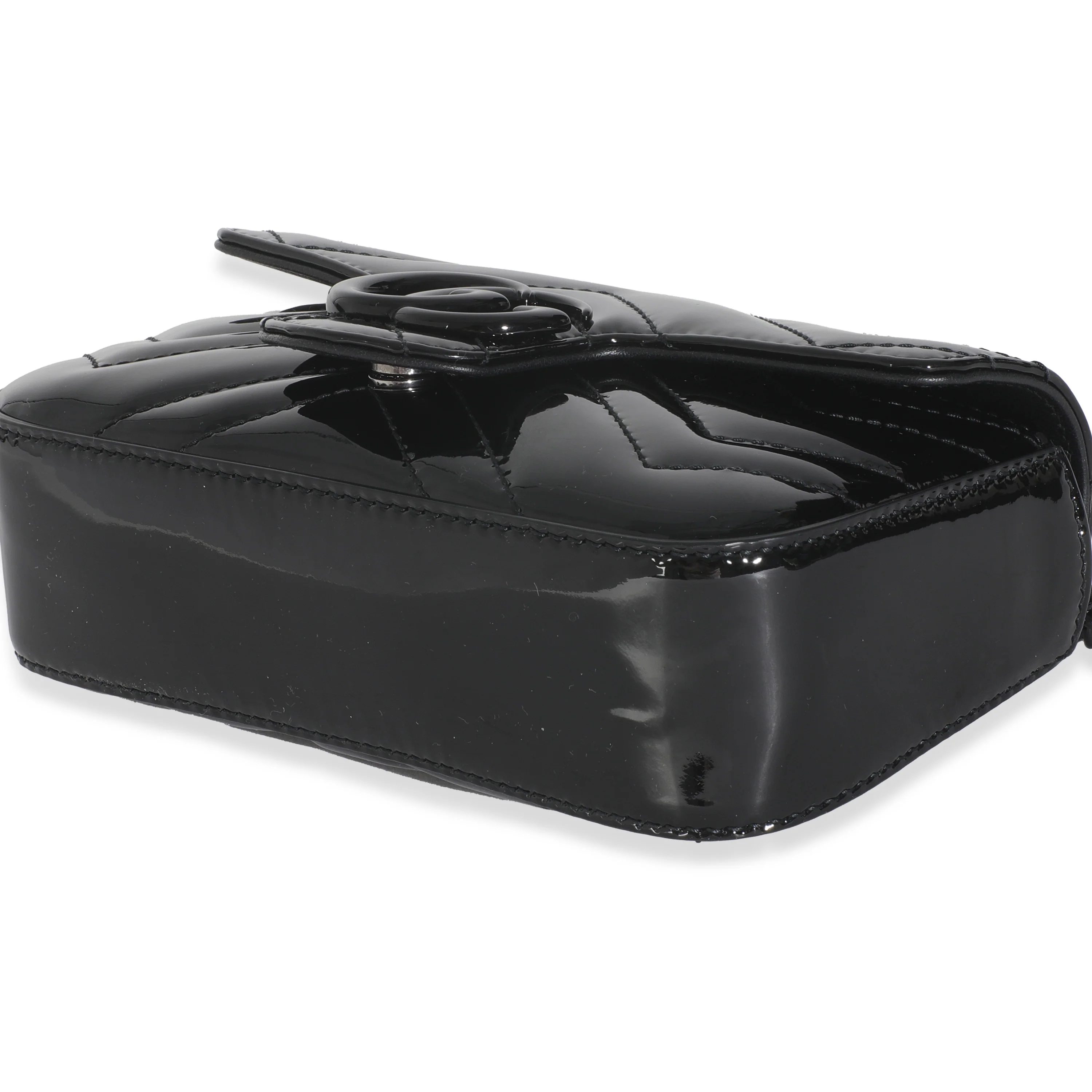 Black Patent Chevron GG Marmont Super Mini Bag - Image 7