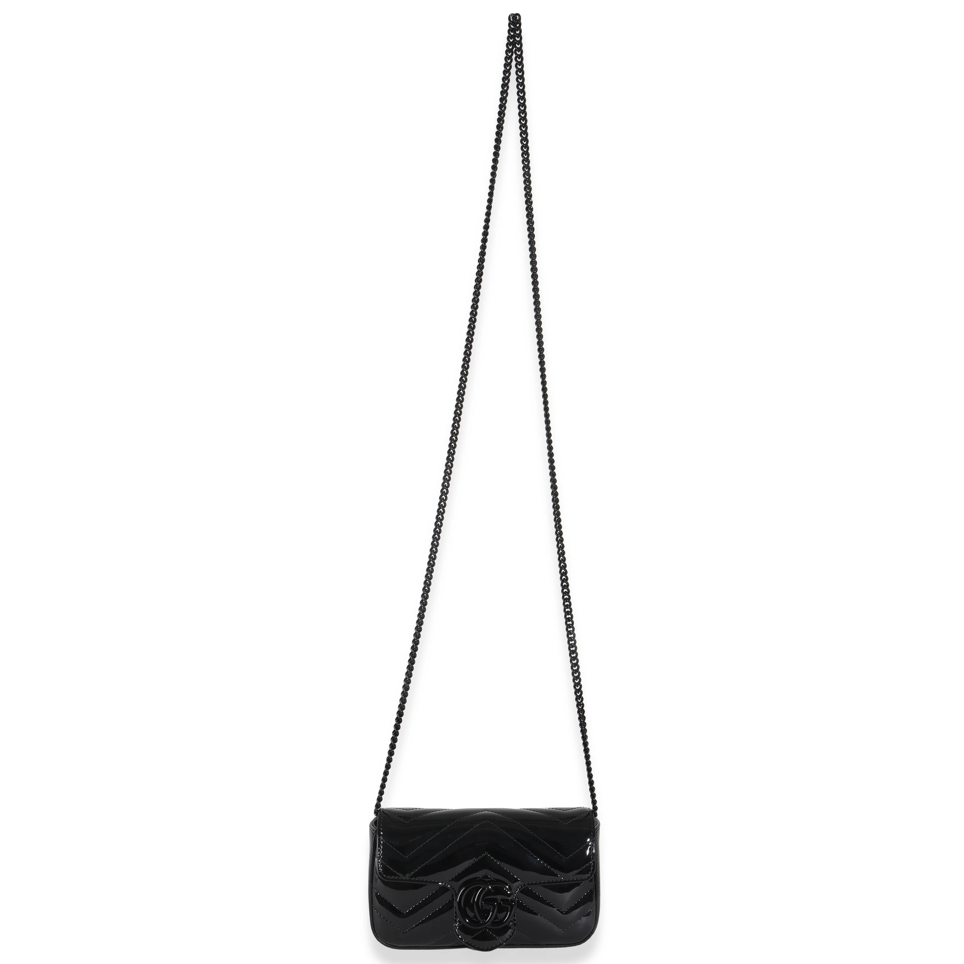 Black Patent Chevron GG Marmont Super Mini Bag - Image 9