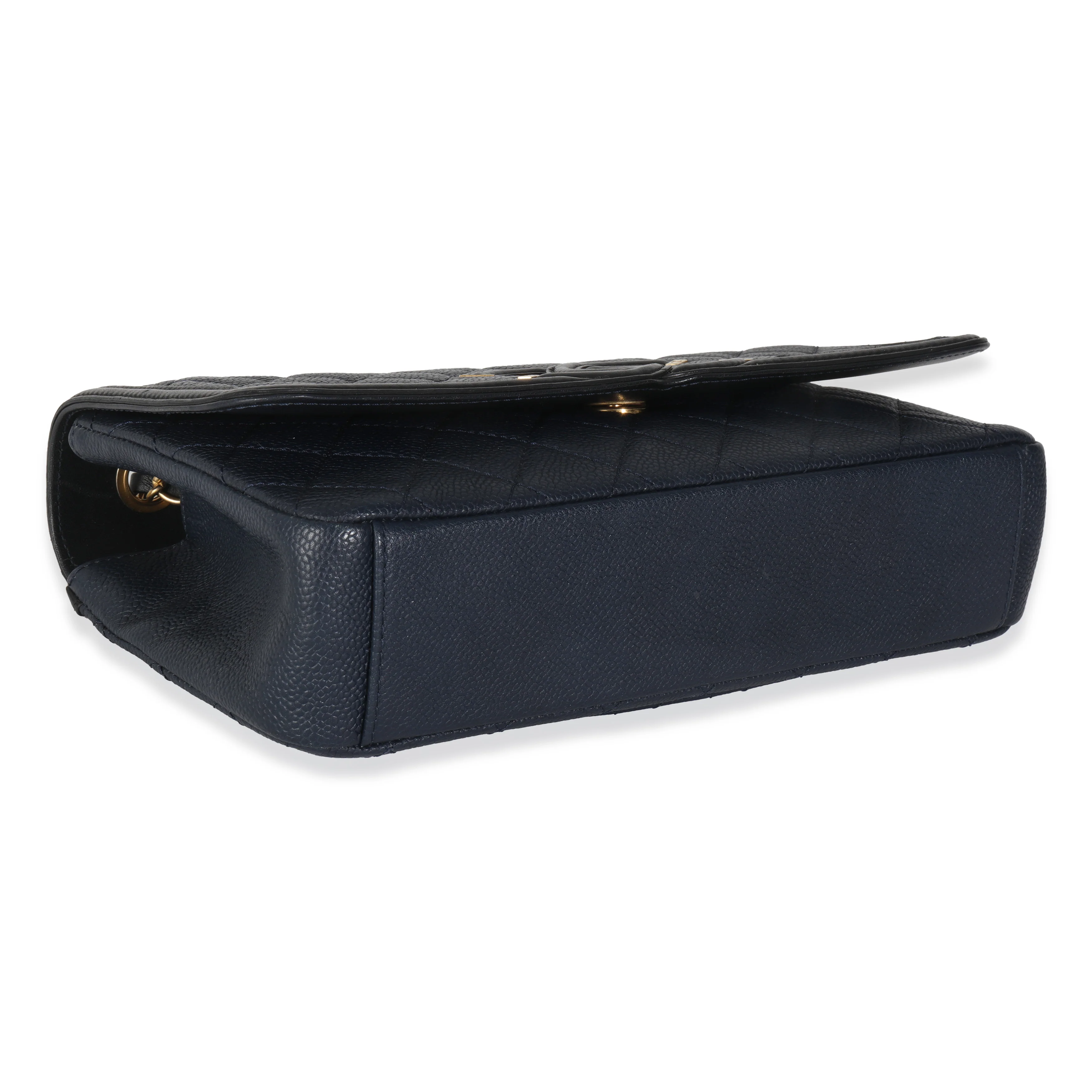 Navy Black Quilted Caviar Medium CC Filigree Flap Handbag - Image 7