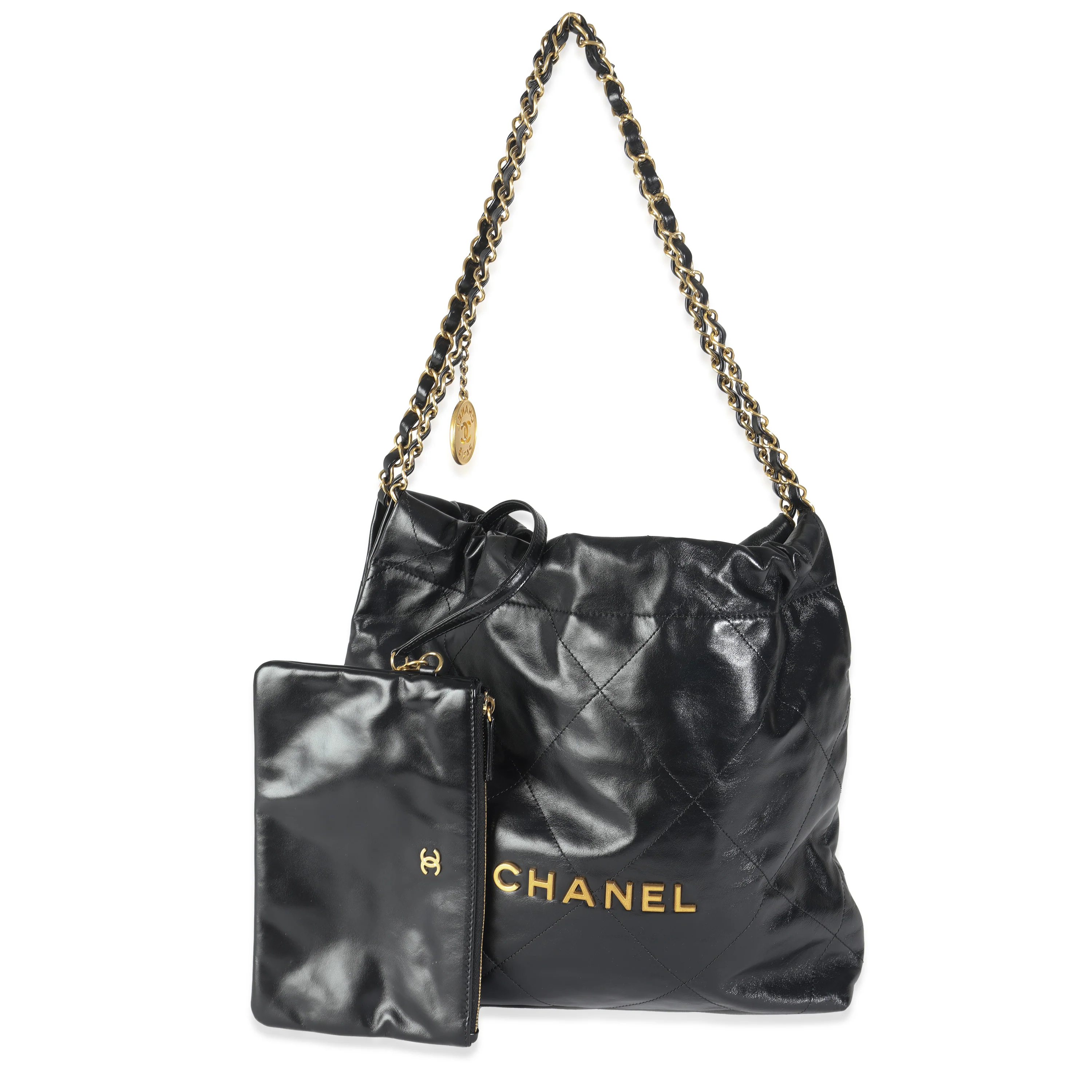 Black Shiny Quilted Calfskin Small Chanel 22