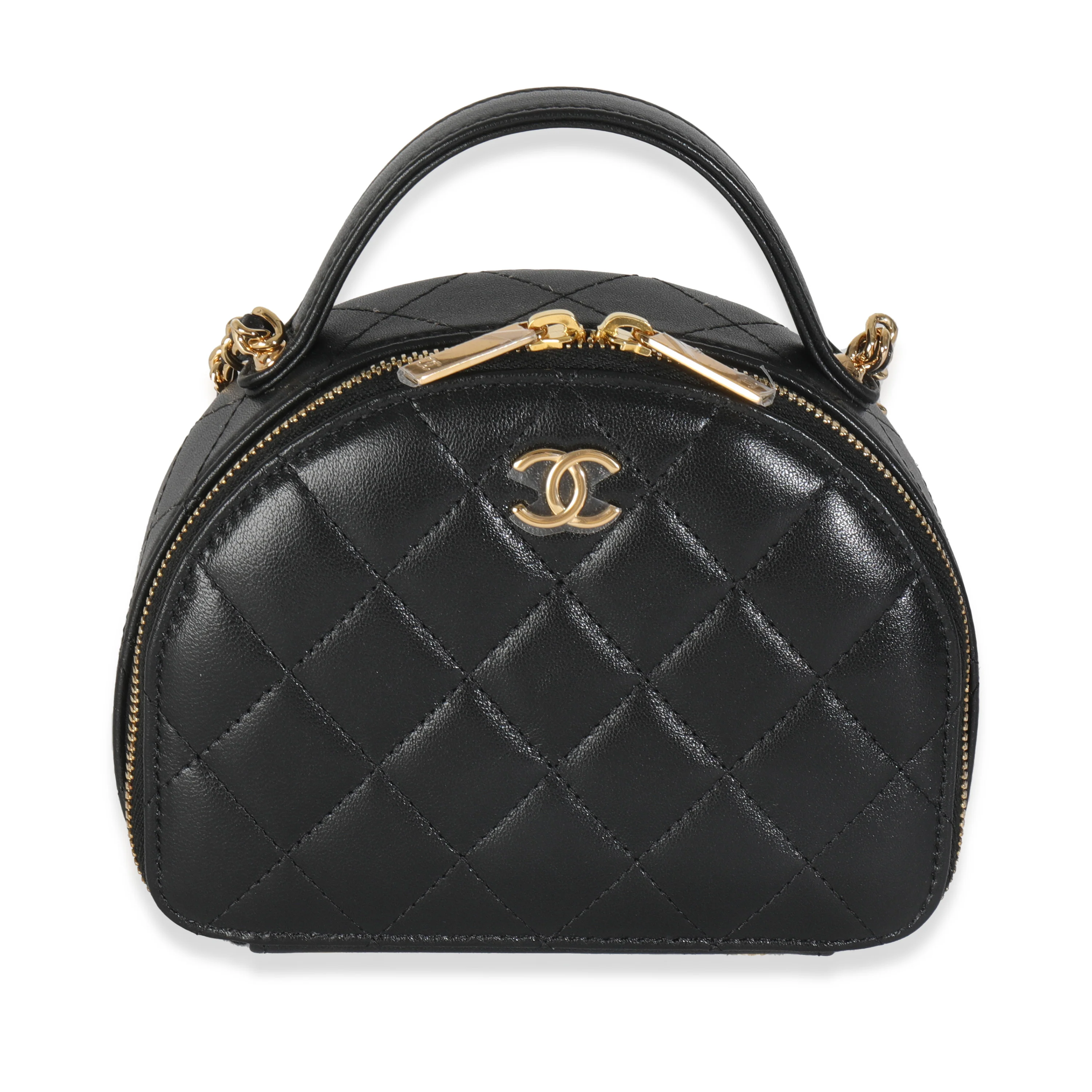Black Quilted Lambskin Chic Riviera Top Handle Vanity Case