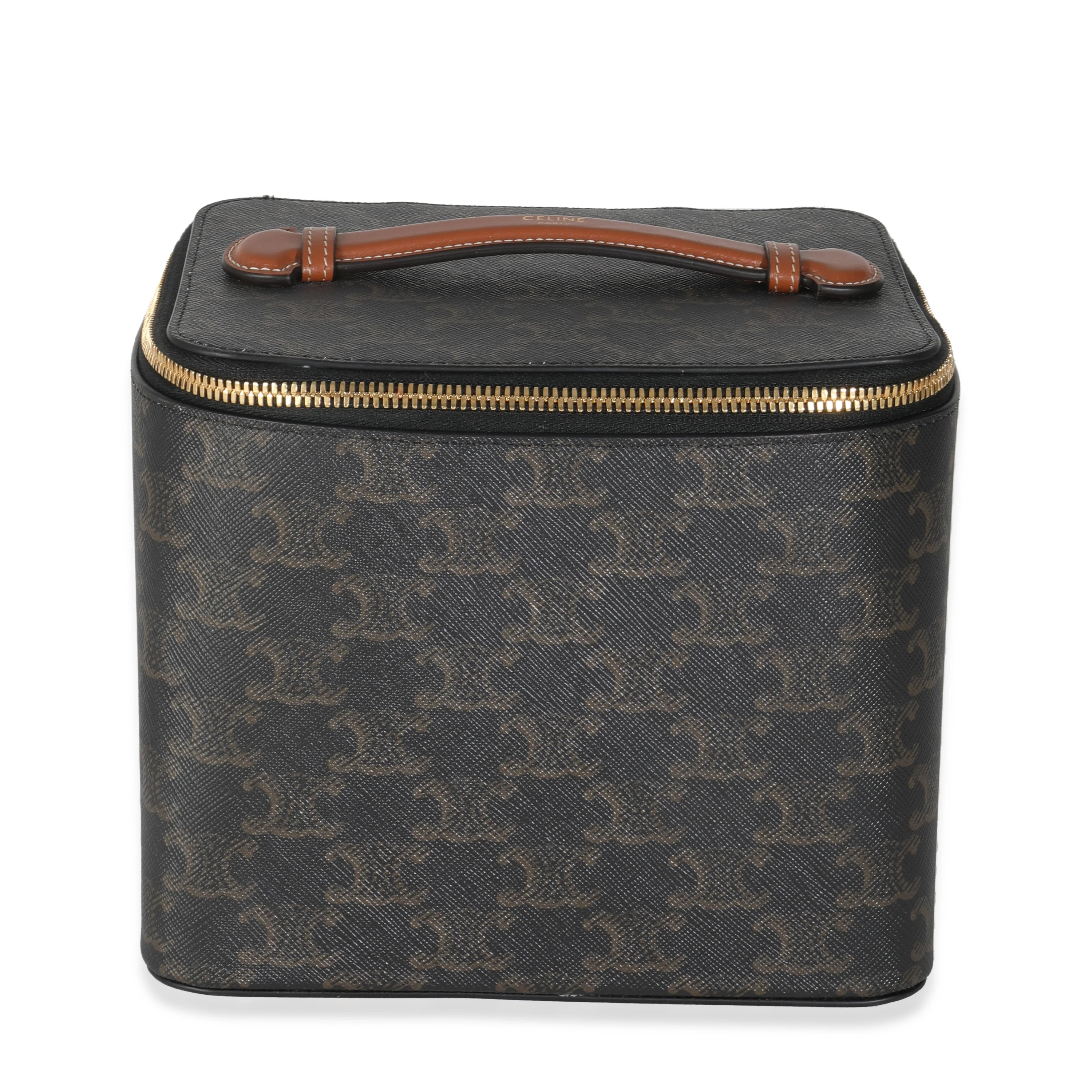 Tan Calfskin Triomphe Canvas Square Vanity Case