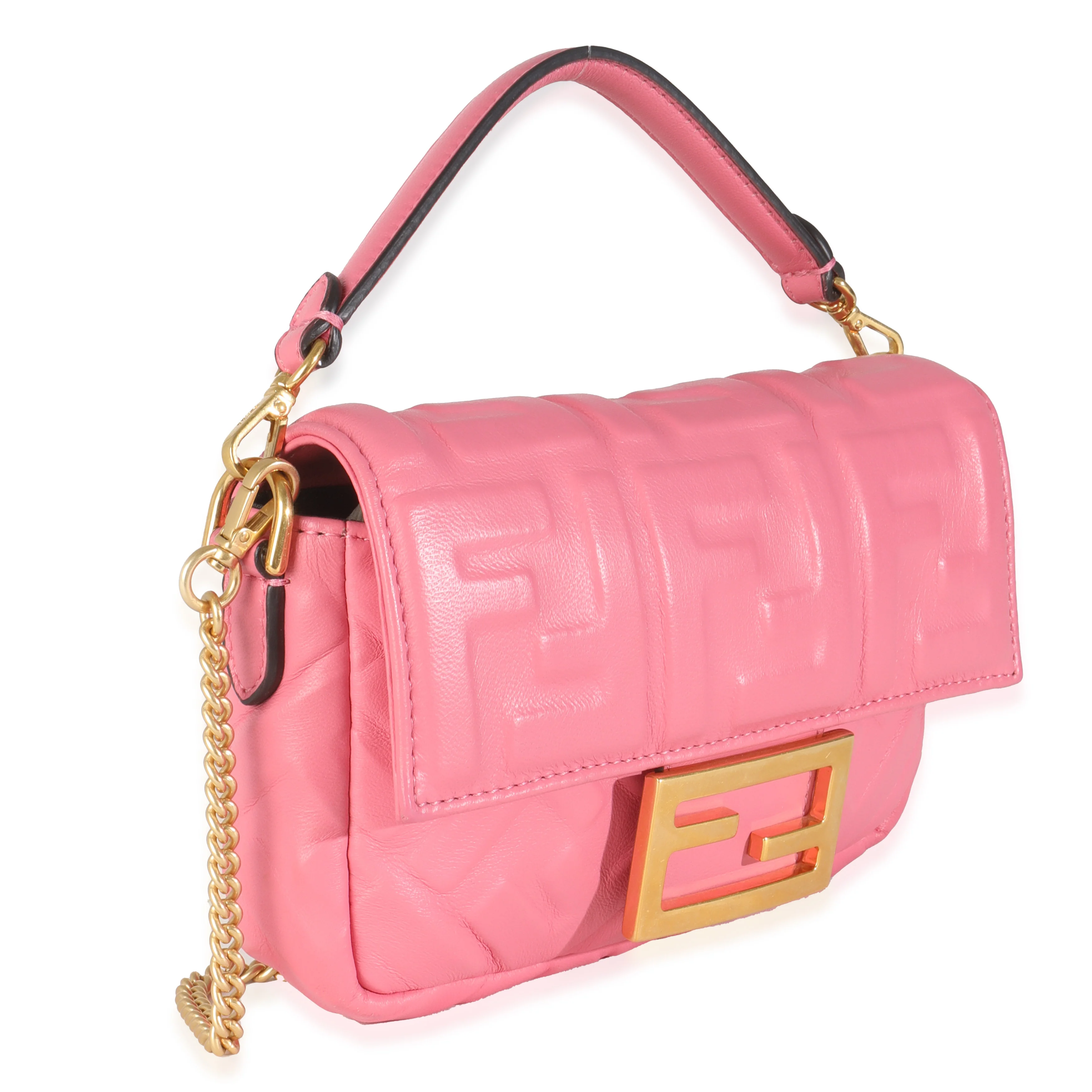Pink Dalia FF 1974 Nappa Embossed Mini Baguette Bag - Image 3