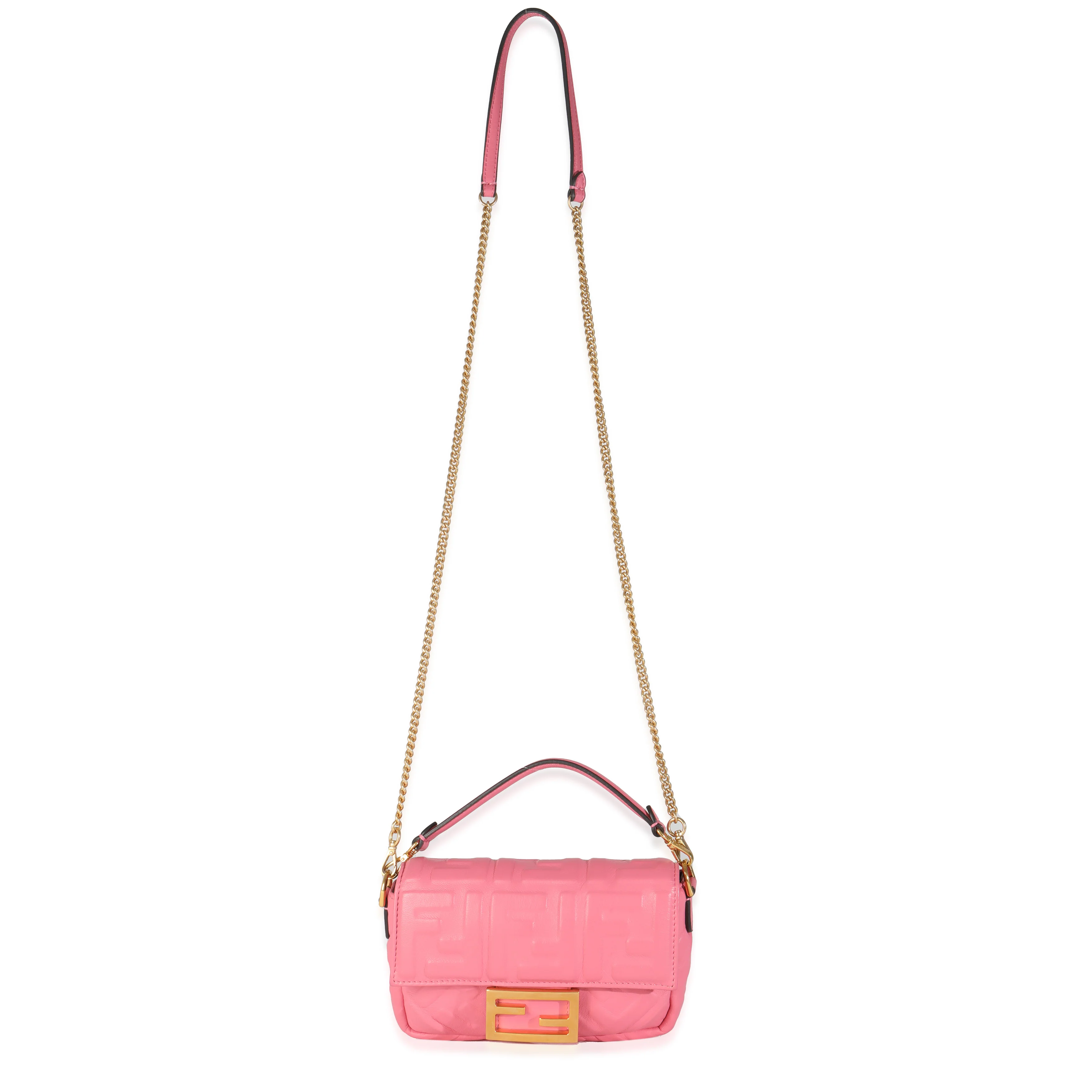 Pink Dalia FF 1974 Nappa Embossed Mini Baguette Bag - Image 8